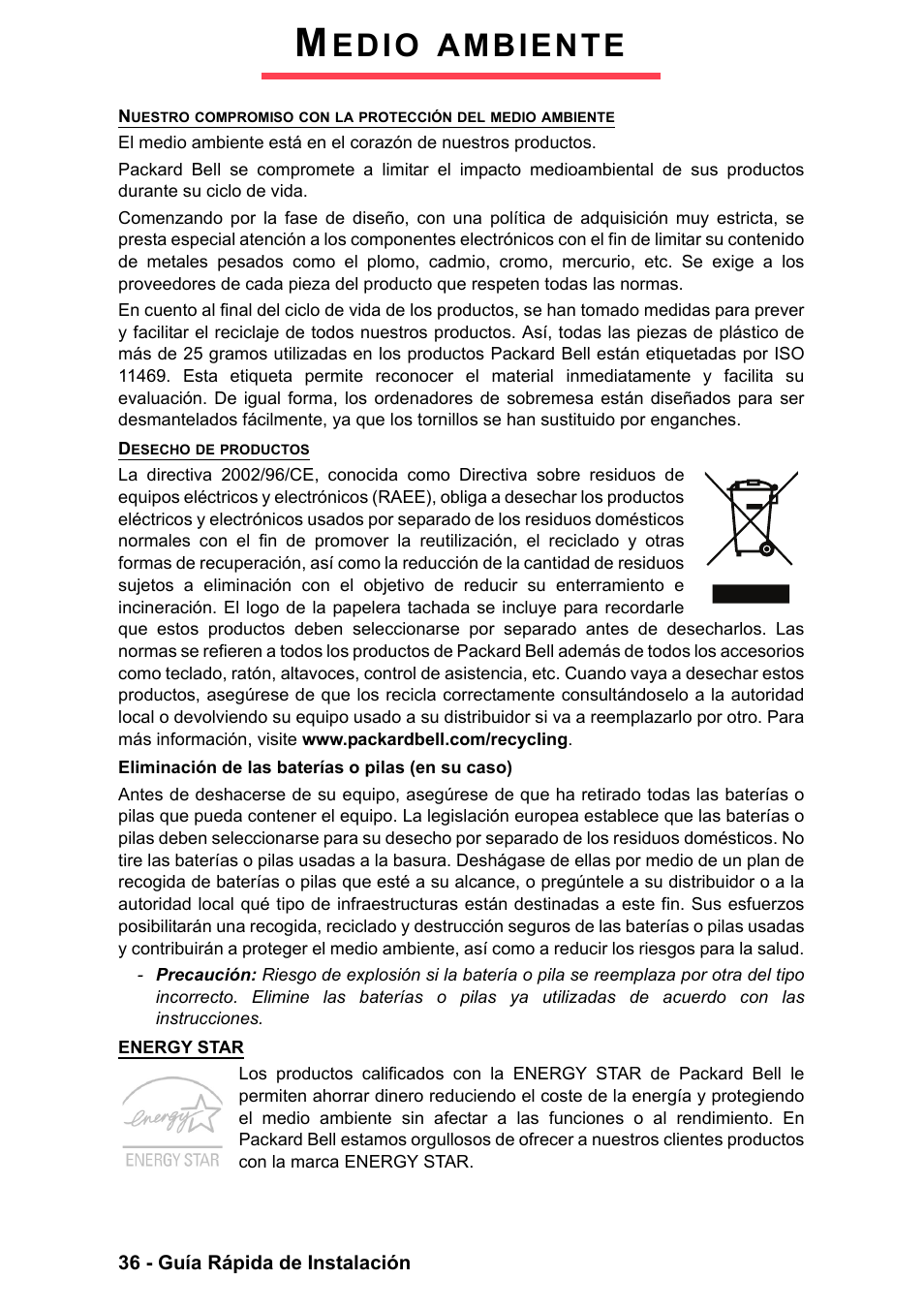 Medio ambiente, Edio, Ambiente | PACKARD BELL EN LV11HC Quick Start Guide User Manual | Page 198 / 920