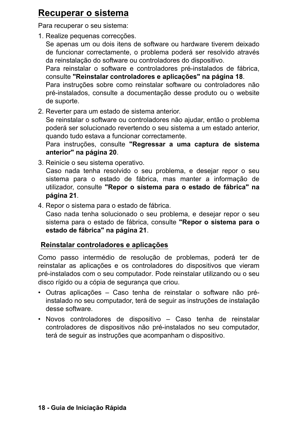 Recuperar o sistema, Reinstalar controladores e aplicações | PACKARD BELL EN LV11HC Quick Start Guide User Manual | Page 220 / 920