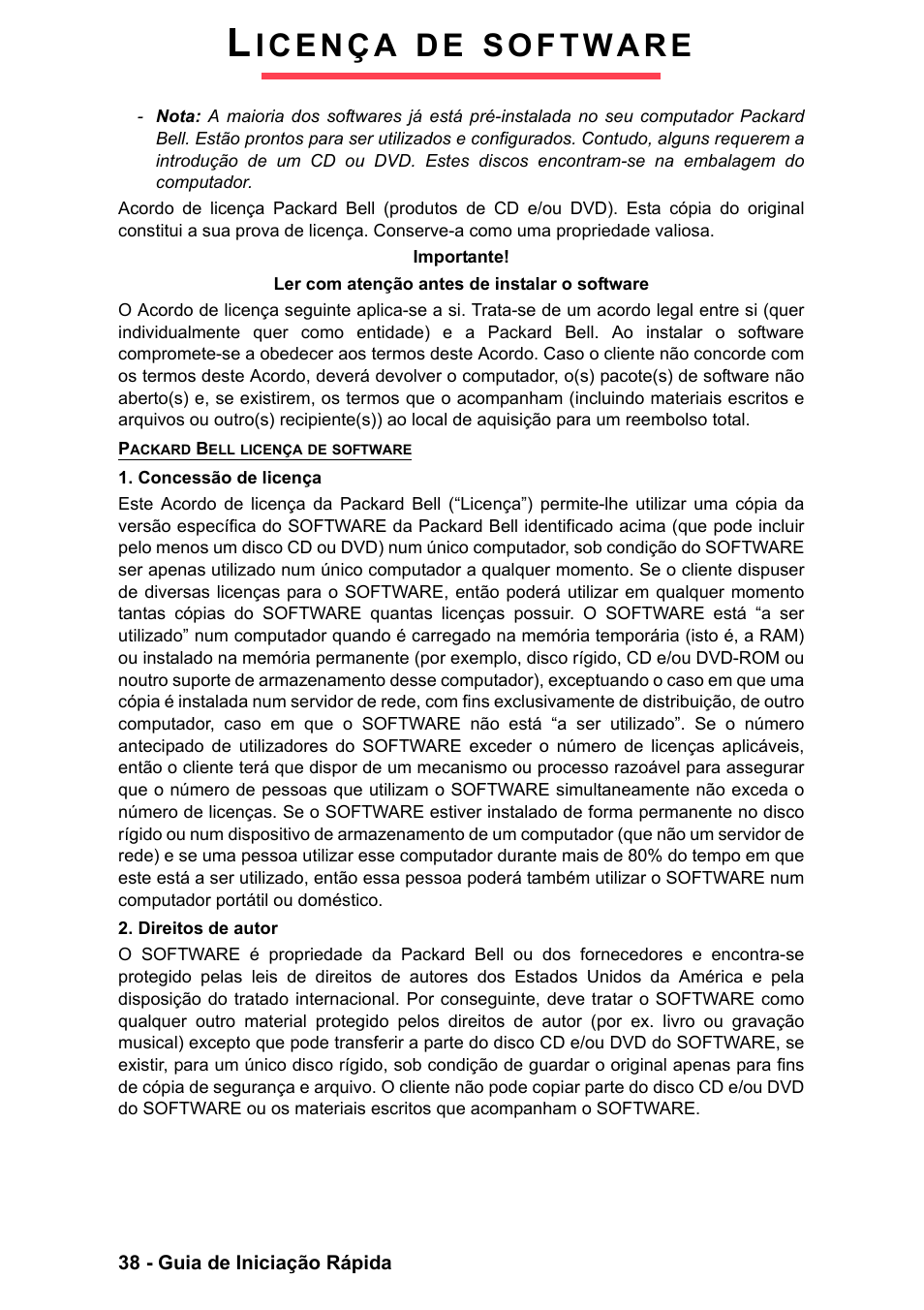Licença de software | PACKARD BELL EN LV11HC Quick Start Guide User Manual | Page 240 / 920