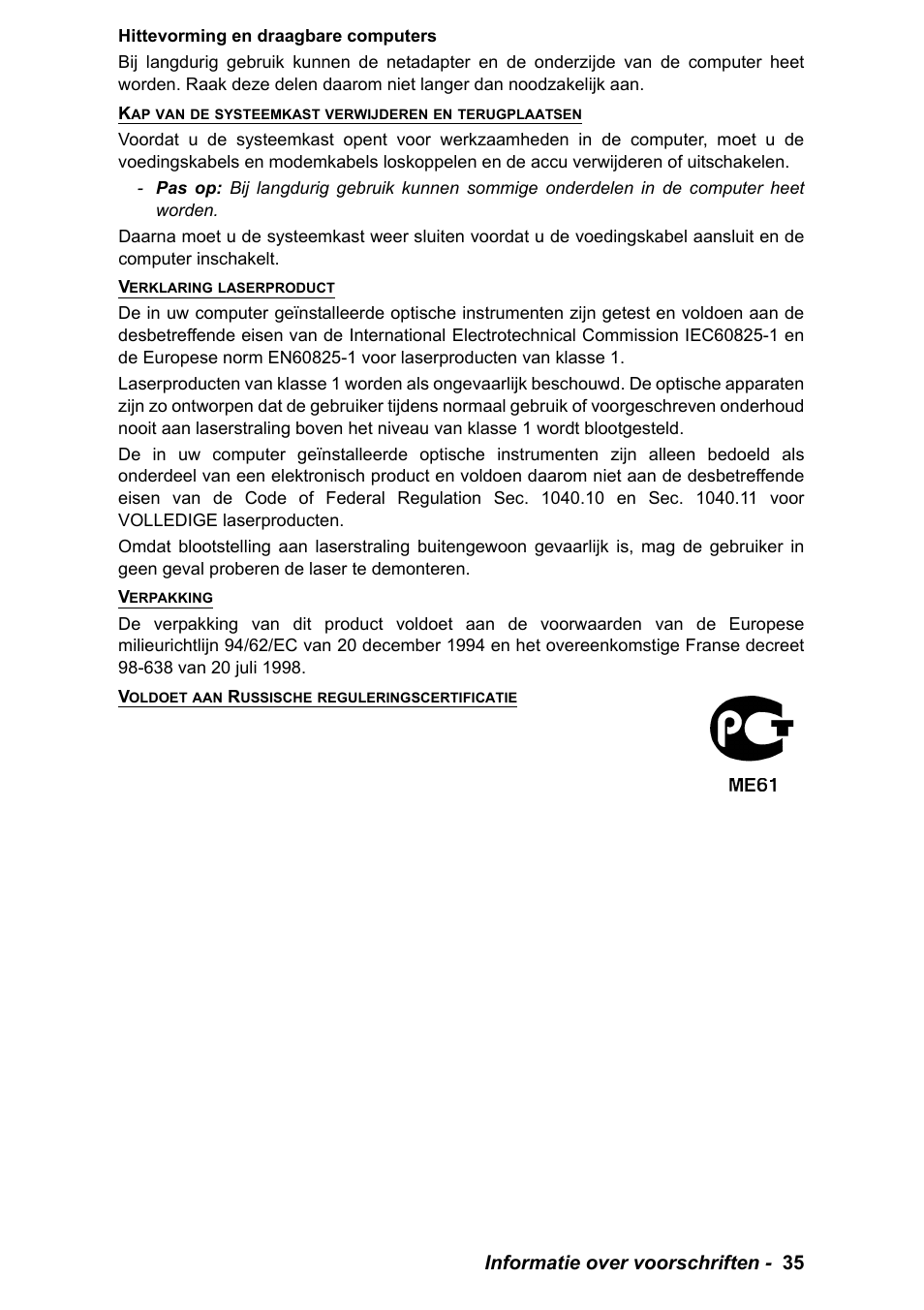 Informatie over voorschriften - 35 | PACKARD BELL EN LV11HC Quick Start Guide User Manual | Page 277 / 920