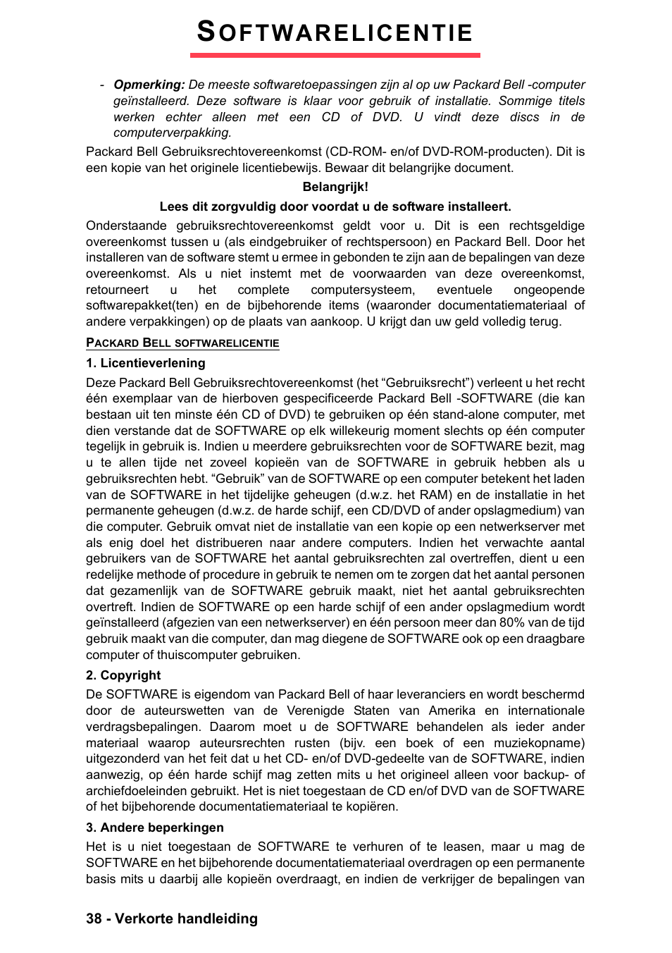 Softwarelicentie, Oftwarelicentie | PACKARD BELL EN LV11HC Quick Start Guide User Manual | Page 280 / 920