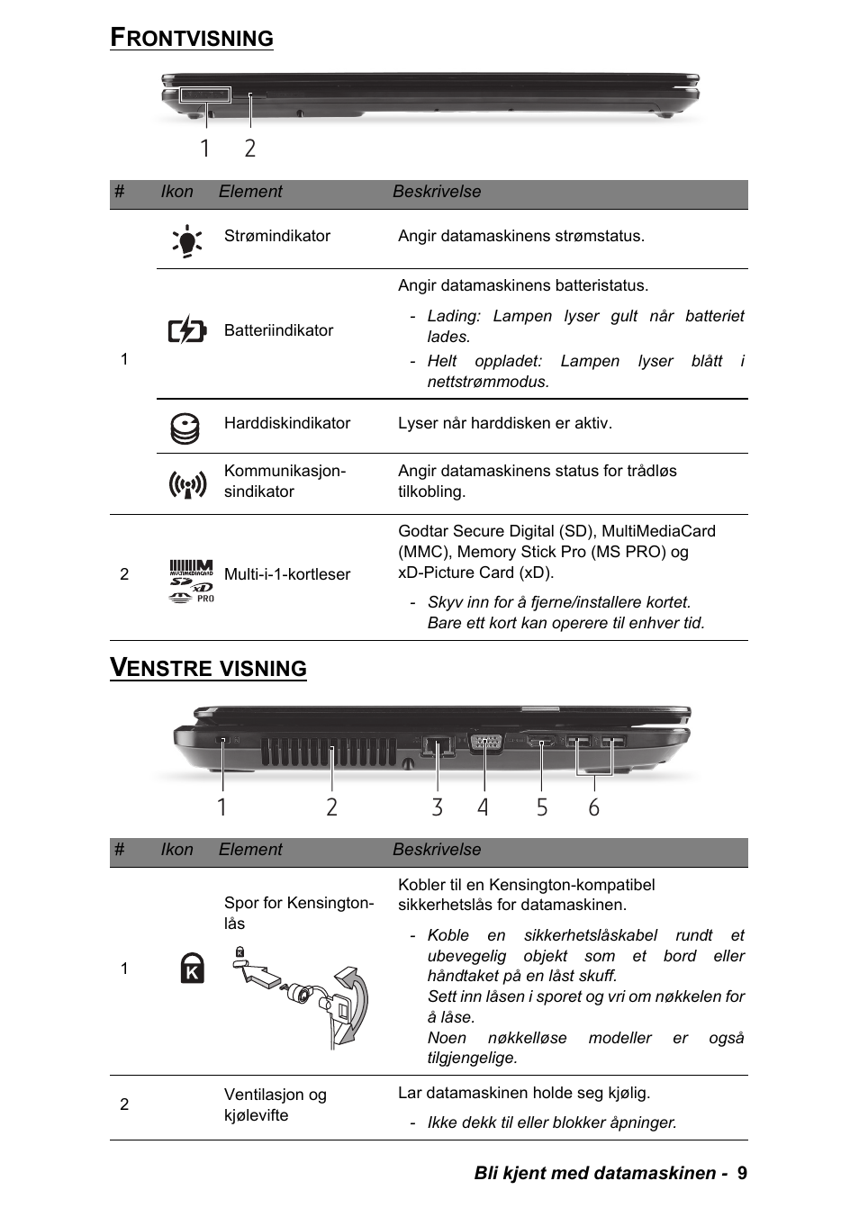 Frontvisning, Venstre visning, Frontvisning venstre visning | PACKARD BELL EN LV11HC Quick Start Guide User Manual | Page 291 / 920