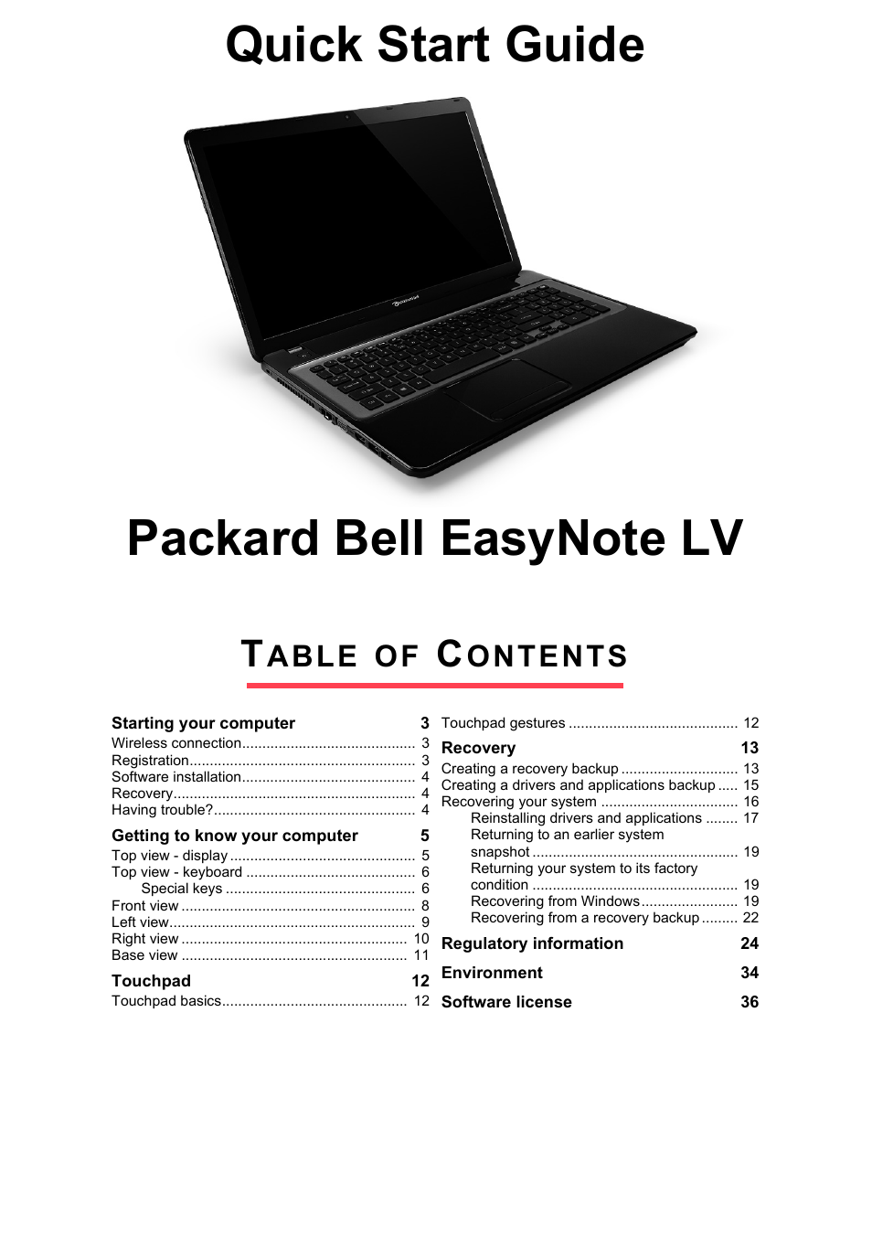 English, Able, Ontents | PACKARD BELL EN LV11HC Quick Start Guide User Manual | Page 3 / 920