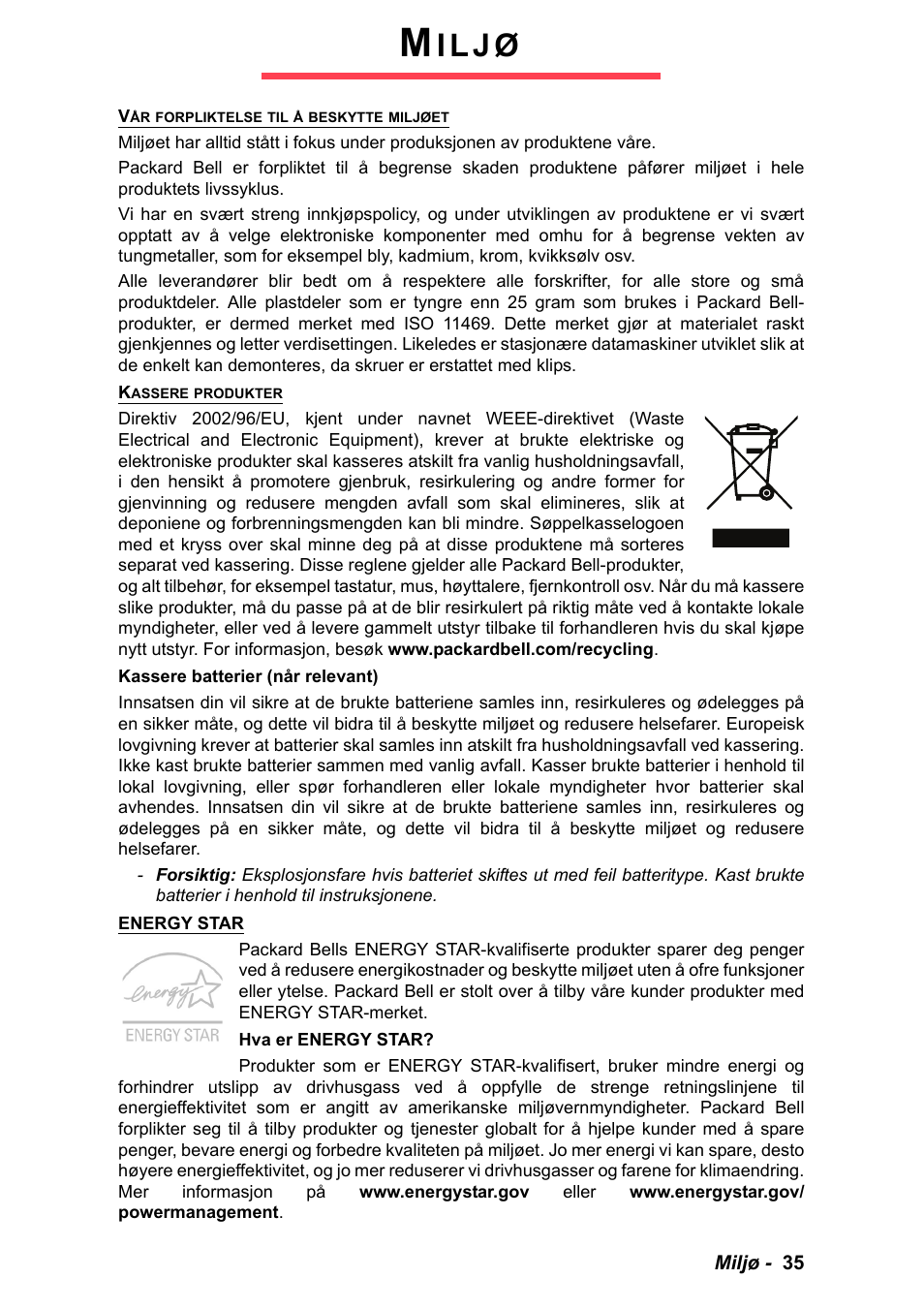 Miljø, I l j ø | PACKARD BELL EN LV11HC Quick Start Guide User Manual | Page 317 / 920