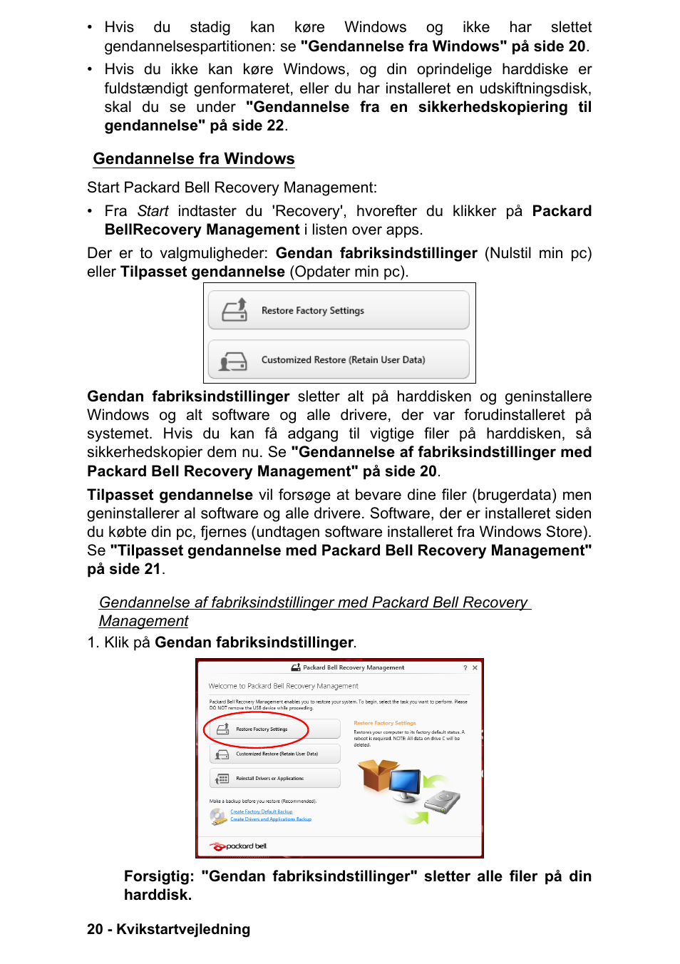 Gendannelse fra windows | PACKARD BELL EN LV11HC Quick Start Guide User Manual | Page 340 / 920