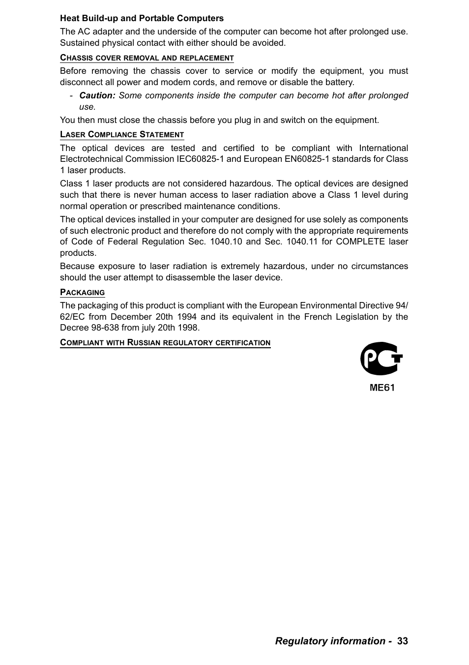 Regulatory information - 33 | PACKARD BELL EN LV11HC Quick Start Guide User Manual | Page 35 / 920