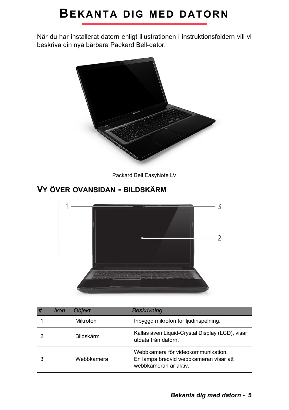 Bekanta dig med datorn, Vy över ovansidan - bildskärm, Packard bell easynote lv | D i g, M e d | PACKARD BELL EN LV11HC Quick Start Guide User Manual | Page 363 / 920