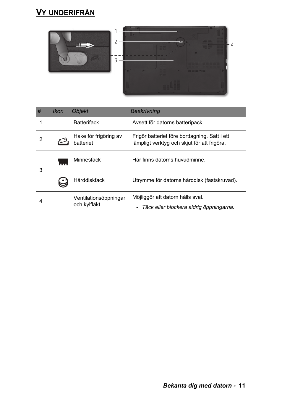 Vy underifrån, Underifrån | PACKARD BELL EN LV11HC Quick Start Guide User Manual | Page 369 / 920