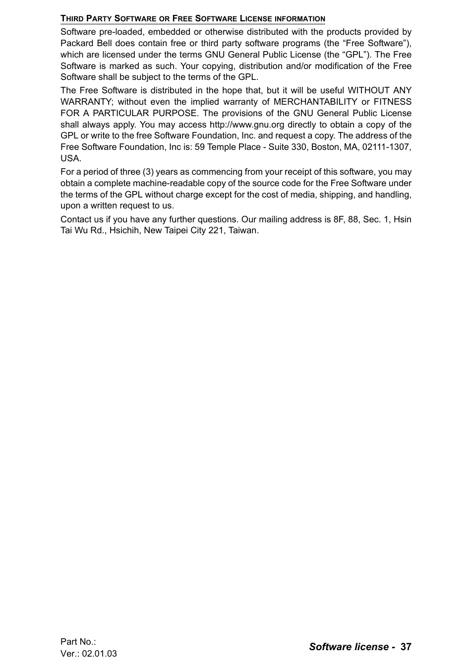 Software license - 37 | PACKARD BELL EN LV11HC Quick Start Guide User Manual | Page 39 / 920