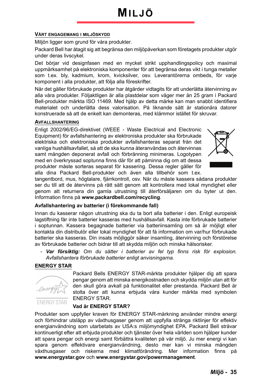 Miljö, I l j ö | PACKARD BELL EN LV11HC Quick Start Guide User Manual | Page 393 / 920