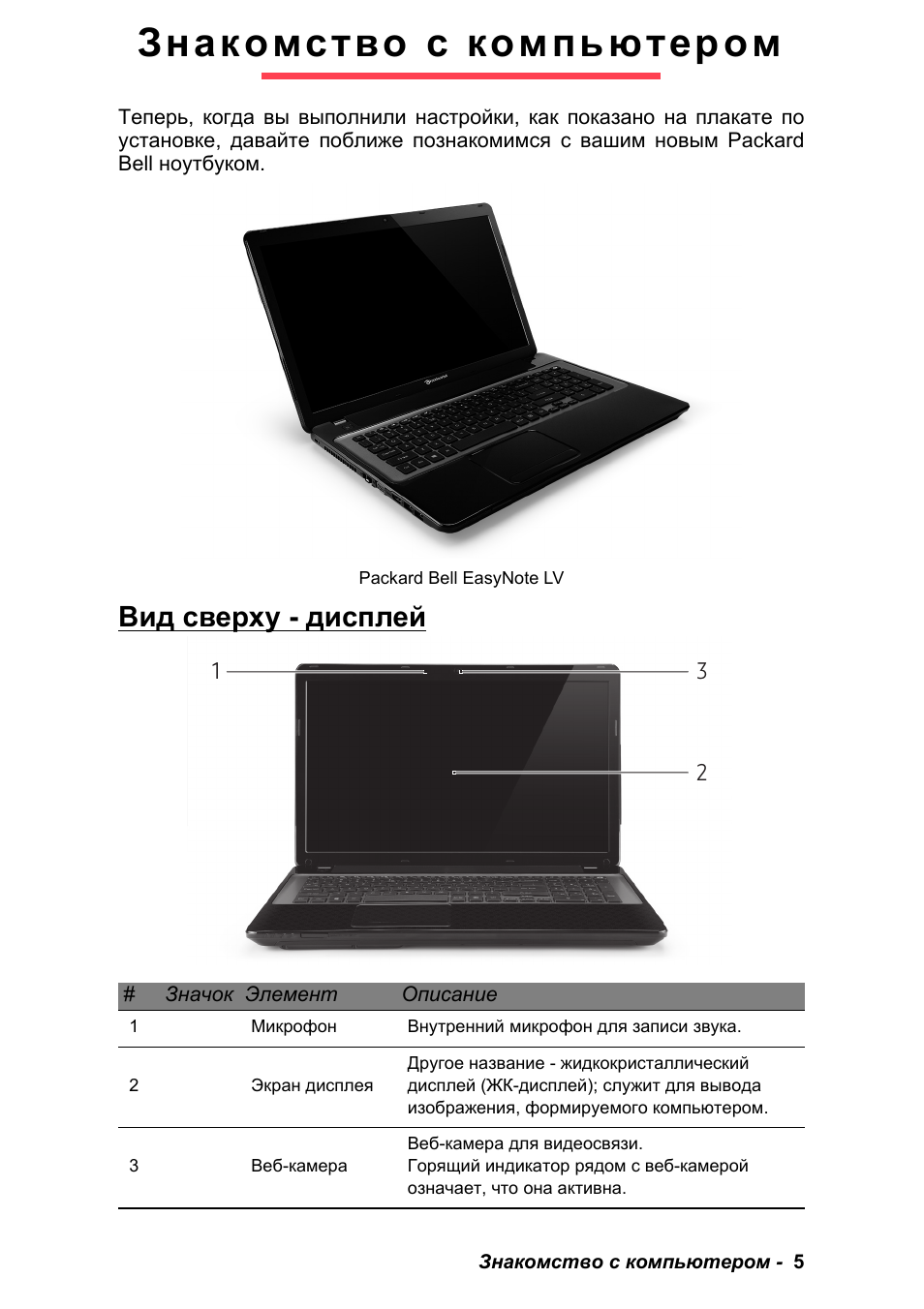 Знакомство с компьютером, Вид сверху - дисплей, Packard bell easynote lv | PACKARD BELL EN LV11HC Quick Start Guide User Manual | Page 441 / 920