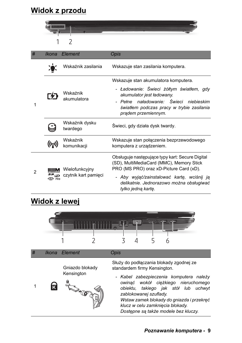 Widok z przodu, Widok z lewej, Widok z przodu widok z lewej | PACKARD BELL EN LV11HC Quick Start Guide User Manual | Page 487 / 920