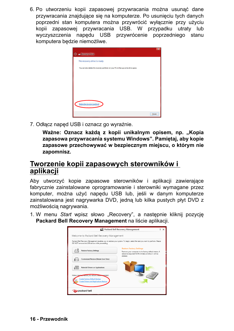 Tworzenie kopii zapasowych sterowników i aplikacji | PACKARD BELL EN LV11HC Quick Start Guide User Manual | Page 494 / 920