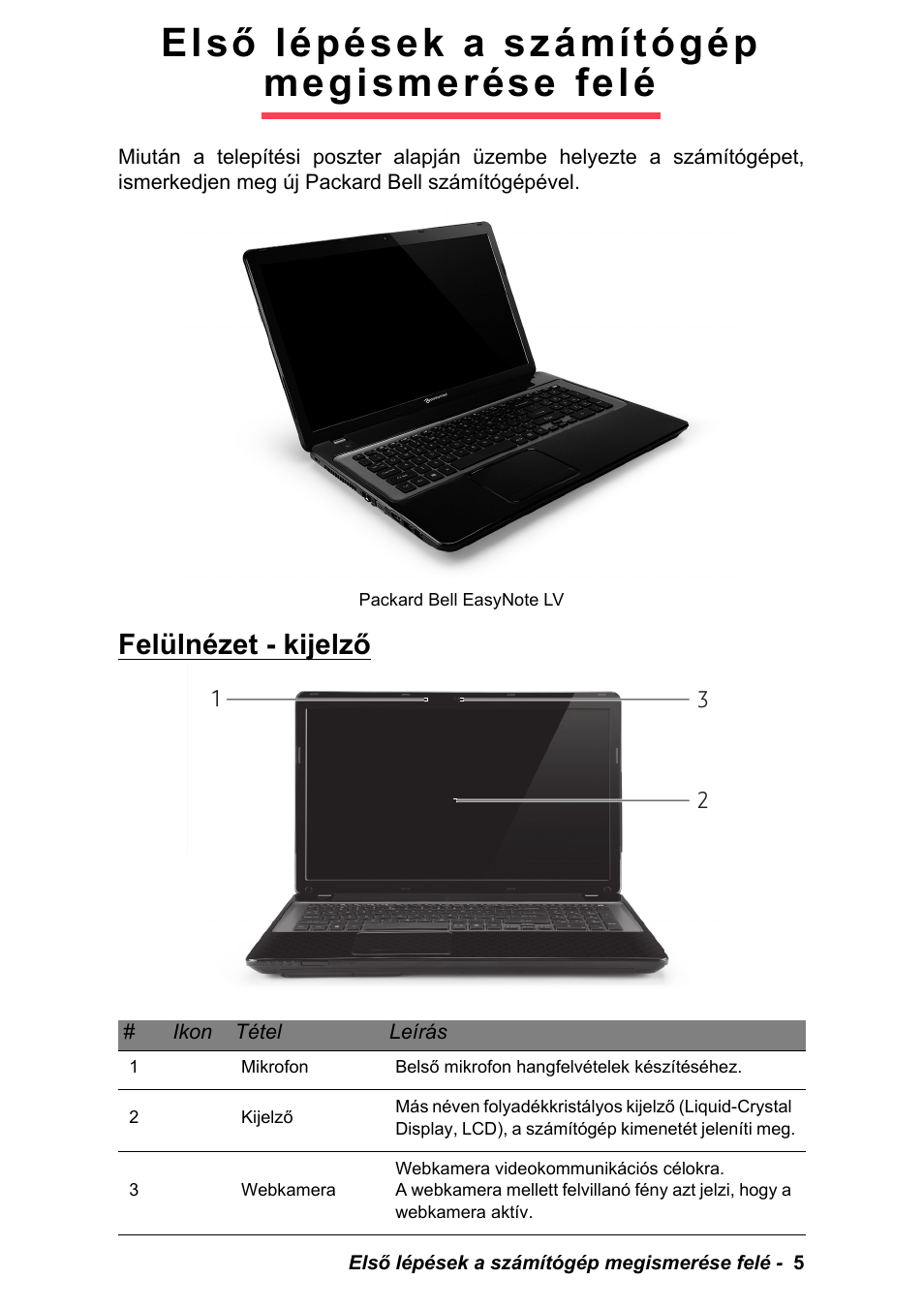 Első lépések a számítógép megismerése felé, Felülnézet - kijelző, Packard bell easynote lv | PACKARD BELL EN LV11HC Quick Start Guide User Manual | Page 523 / 920