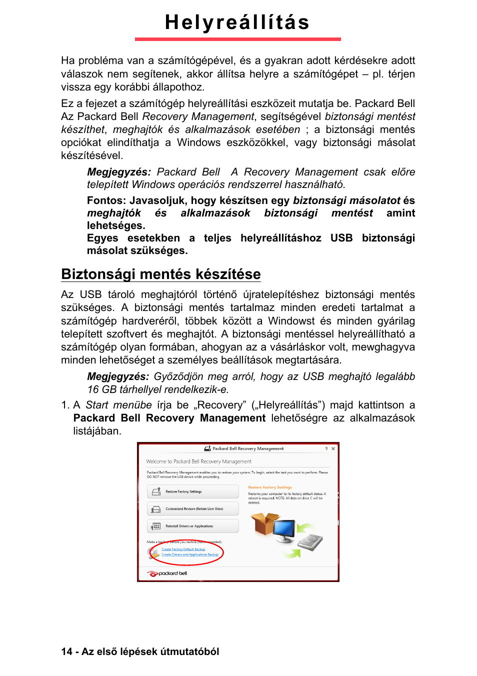 Helyreállítás, Biztonsági mentés készítése | PACKARD BELL EN LV11HC Quick Start Guide User Manual | Page 532 / 920
