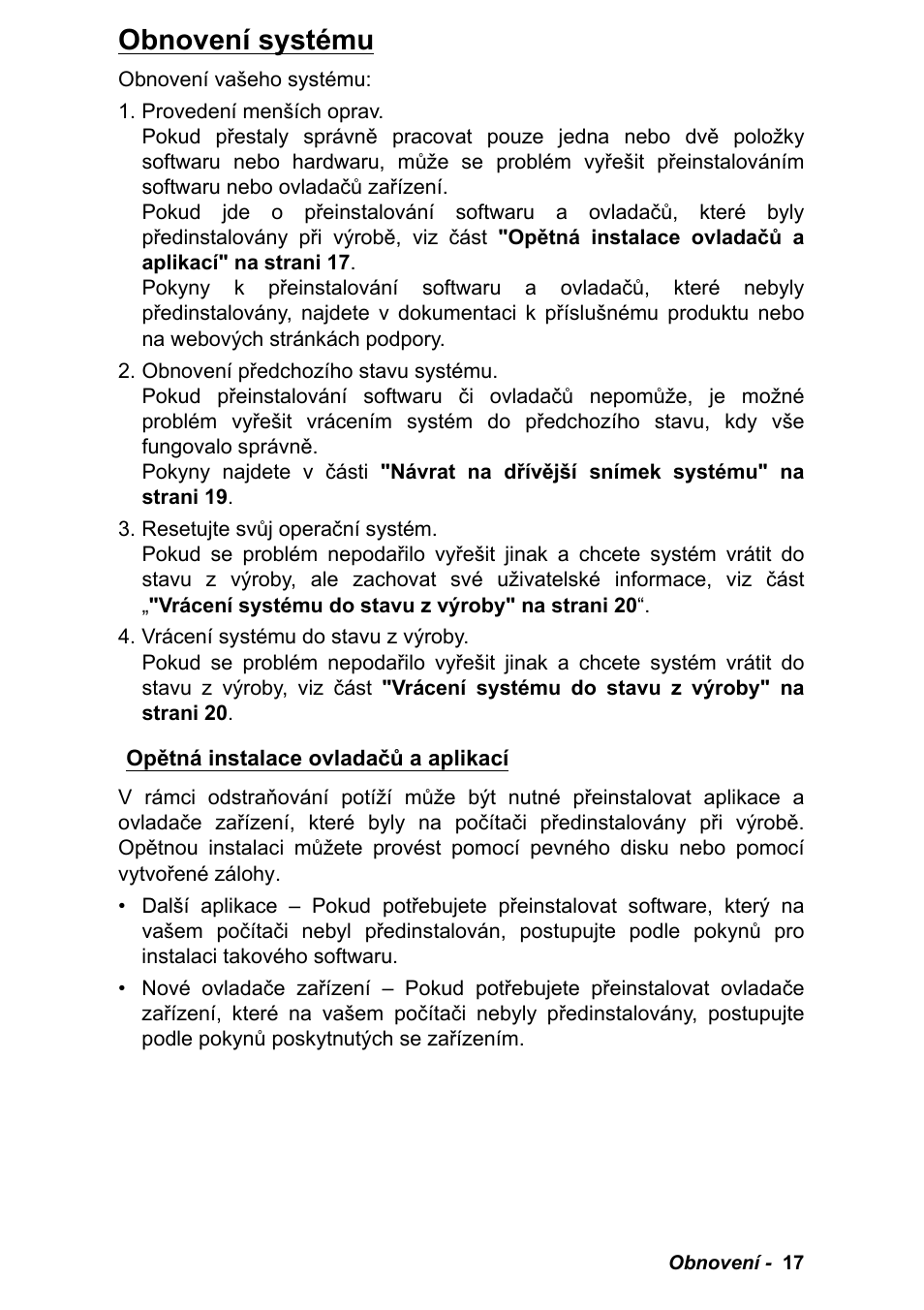 Obnovení systému, Opětná instalace ovladačů a aplikací | PACKARD BELL EN LV11HC Quick Start Guide User Manual | Page 575 / 920