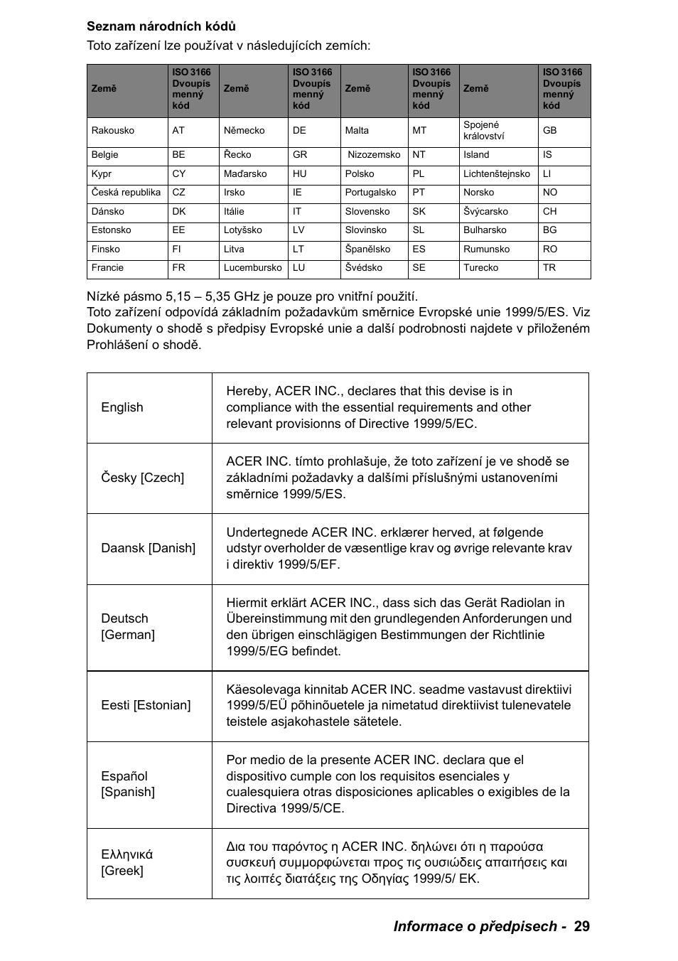 Informace o předpisech - 29 | PACKARD BELL EN LV11HC Quick Start Guide User Manual | Page 587 / 920
