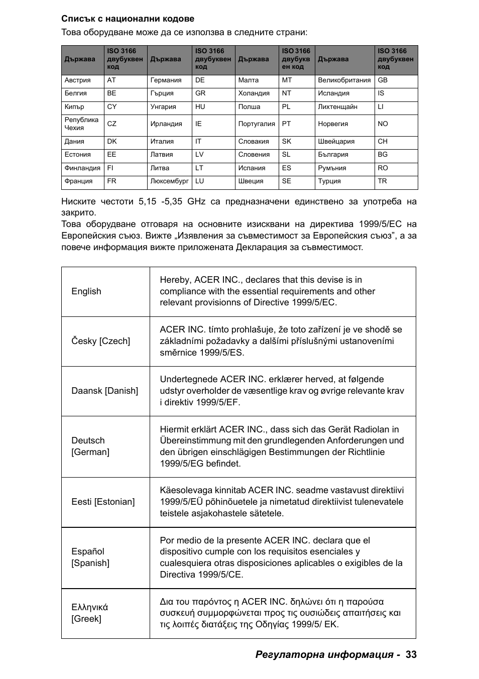 Регулаторна информация - 33 | PACKARD BELL EN LV11HC Quick Start Guide User Manual | Page 709 / 920