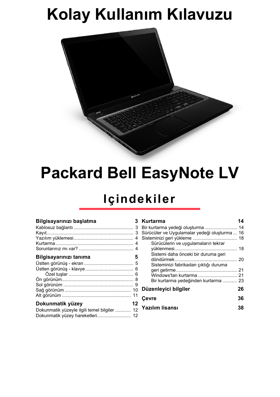Türkçe, Içindekiler | PACKARD BELL EN LV11HC Quick Start Guide User Manual | Page 763 / 920