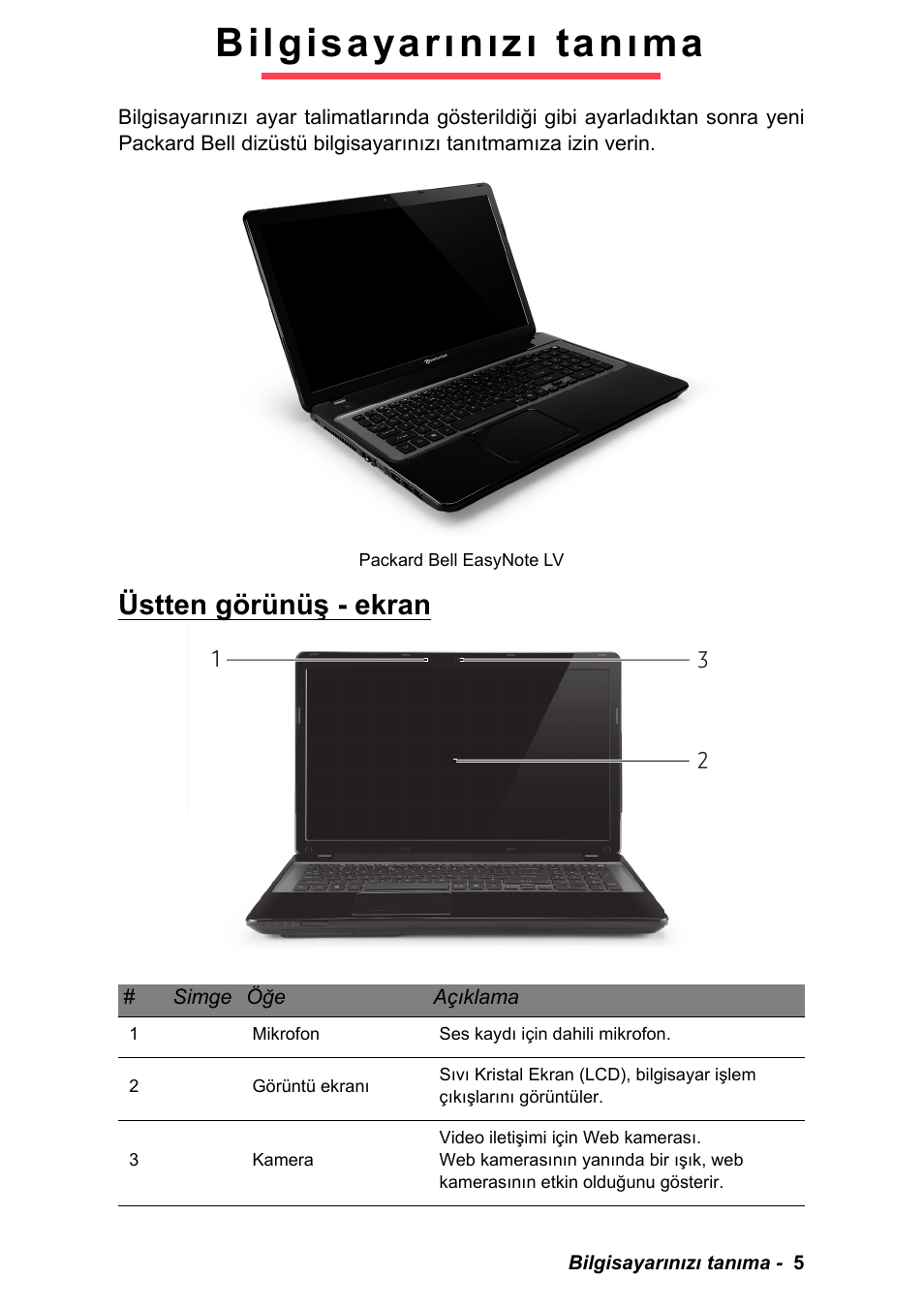 Bilgisayarınızı tanıma, Üstten görünüş - ekran, Packard bell easynote lv | PACKARD BELL EN LV11HC Quick Start Guide User Manual | Page 767 / 920