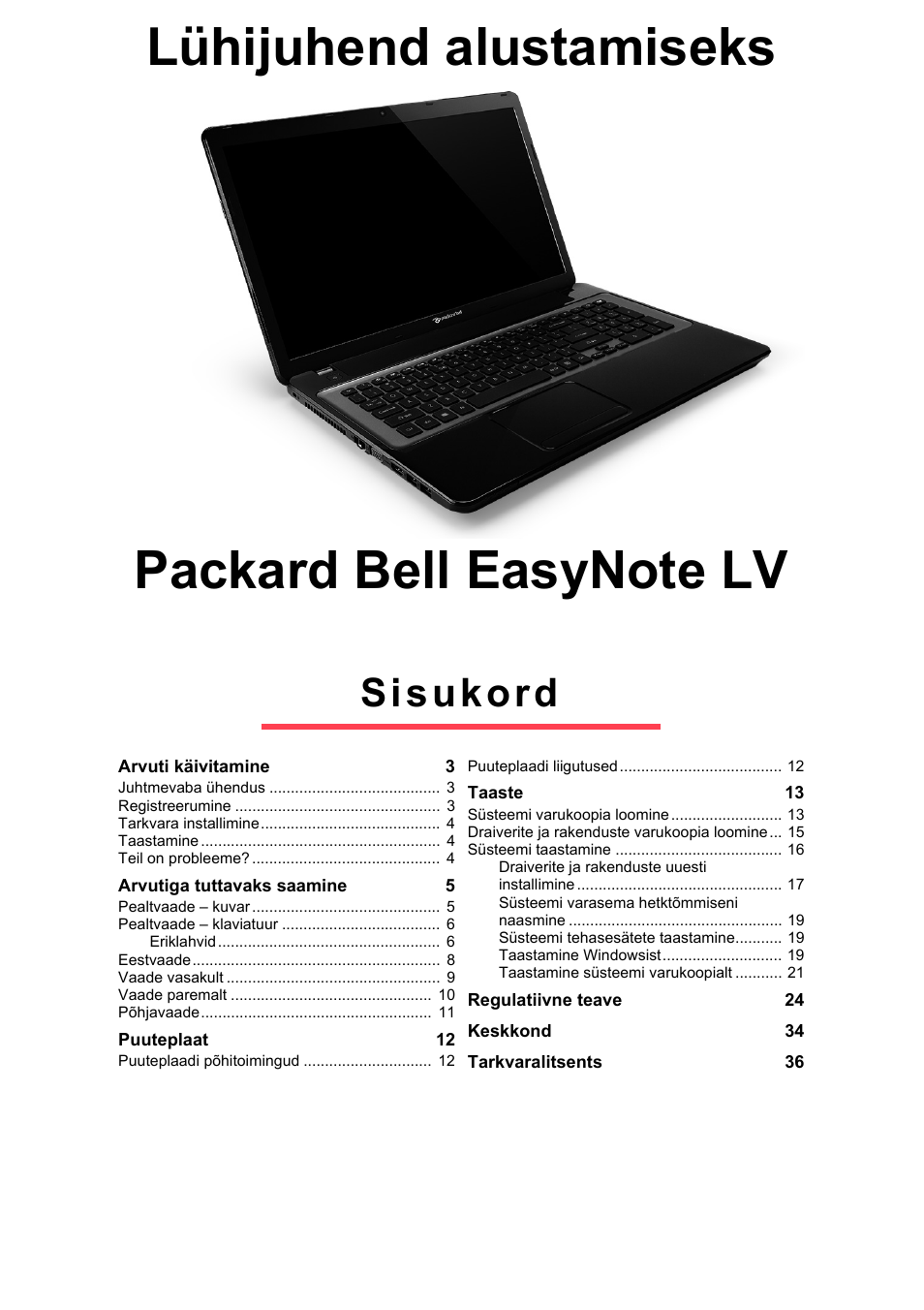 Eesti, Sisukord | PACKARD BELL EN LV11HC Quick Start Guide User Manual | Page 803 / 920