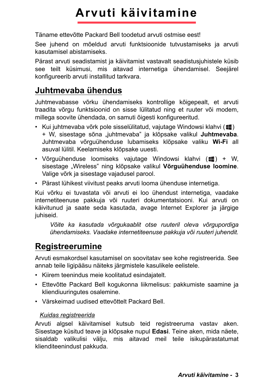 Arvuti käivitamine, Juhtmevaba ühendus, Registreerumine | Juhtmevaba ühendus registreerumine | PACKARD BELL EN LV11HC Quick Start Guide User Manual | Page 805 / 920
