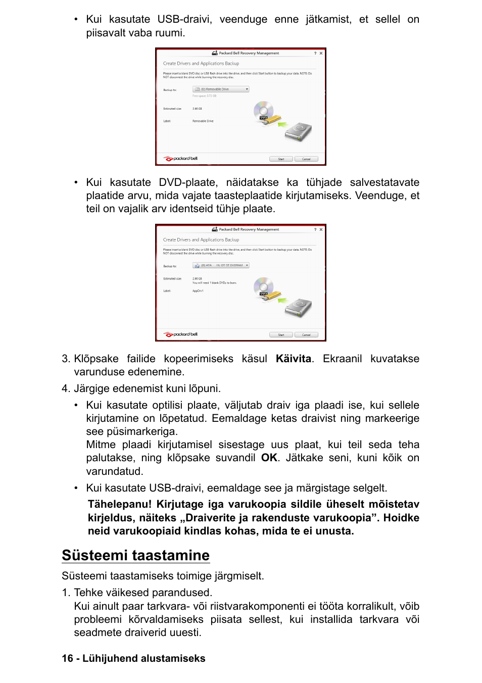 Süsteemi taastamine | PACKARD BELL EN LV11HC Quick Start Guide User Manual | Page 818 / 920
