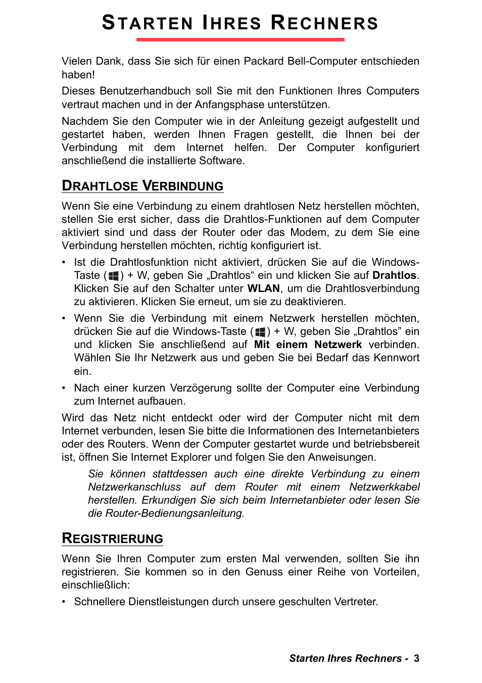 Starten ihres rechners, Drahtlose verbindung, Registrierung | Drahtlose verbindung registrierung, Tarten, Hres, Echners | PACKARD BELL EN LV11HC Quick Start Guide User Manual | Page 83 / 920