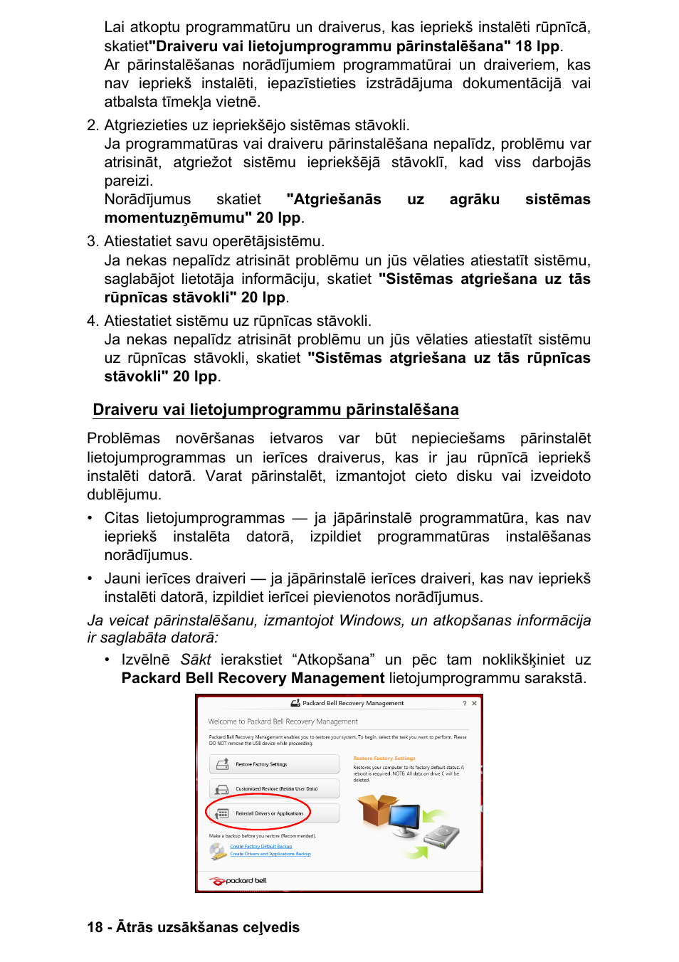 Draiveru vai lietojumprogrammu pārinstalēšana | PACKARD BELL EN LV11HC Quick Start Guide User Manual | Page 858 / 920