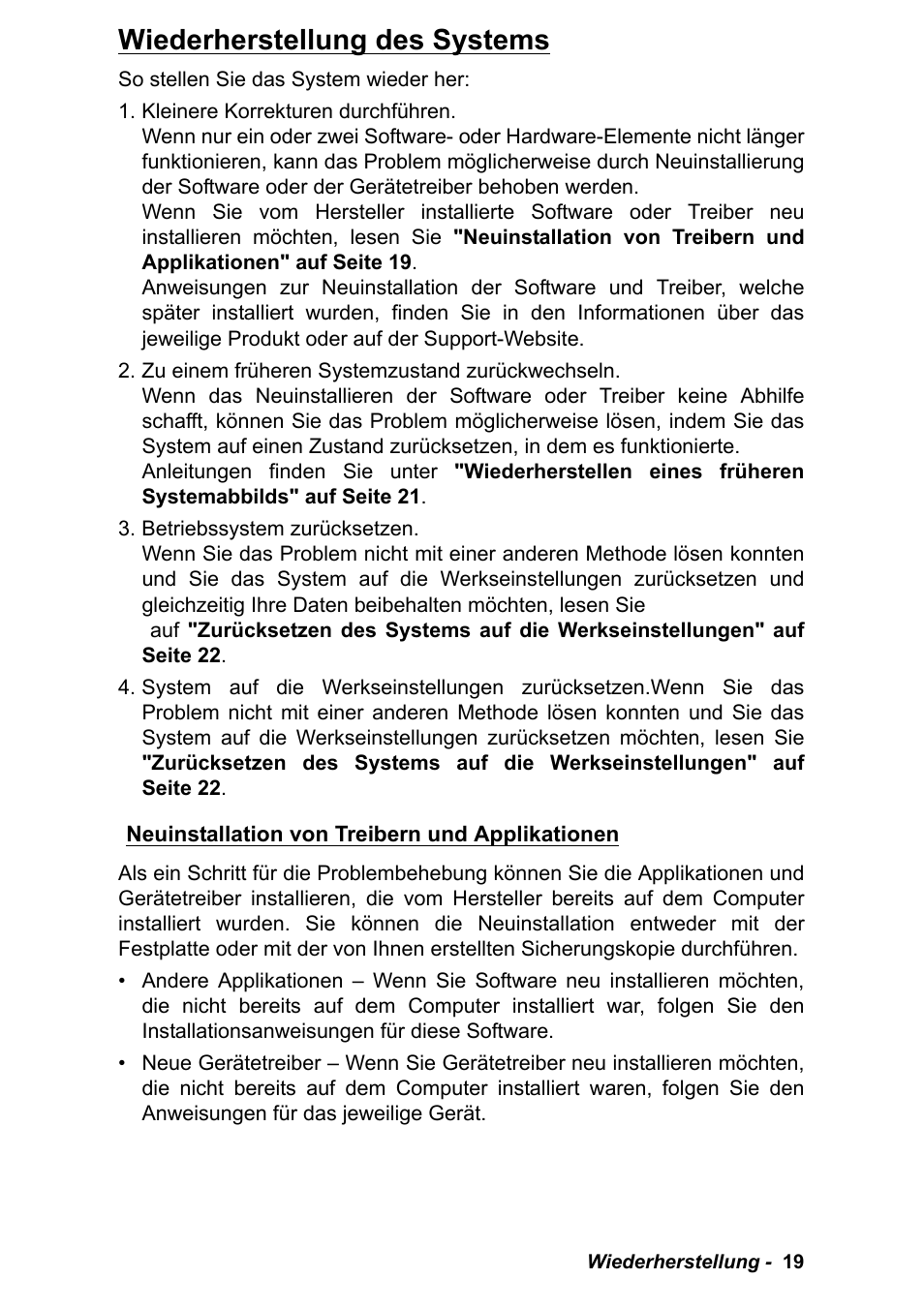 Wiederherstellung des systems, Neuinstallation von treibern und applikationen | PACKARD BELL EN LV11HC Quick Start Guide User Manual | Page 99 / 920