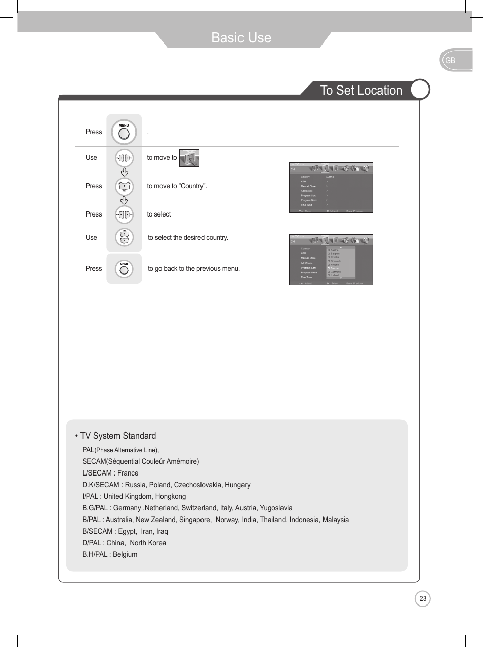 Basic use | Daewoo DLP-2622 User Manual | Page 23 / 48