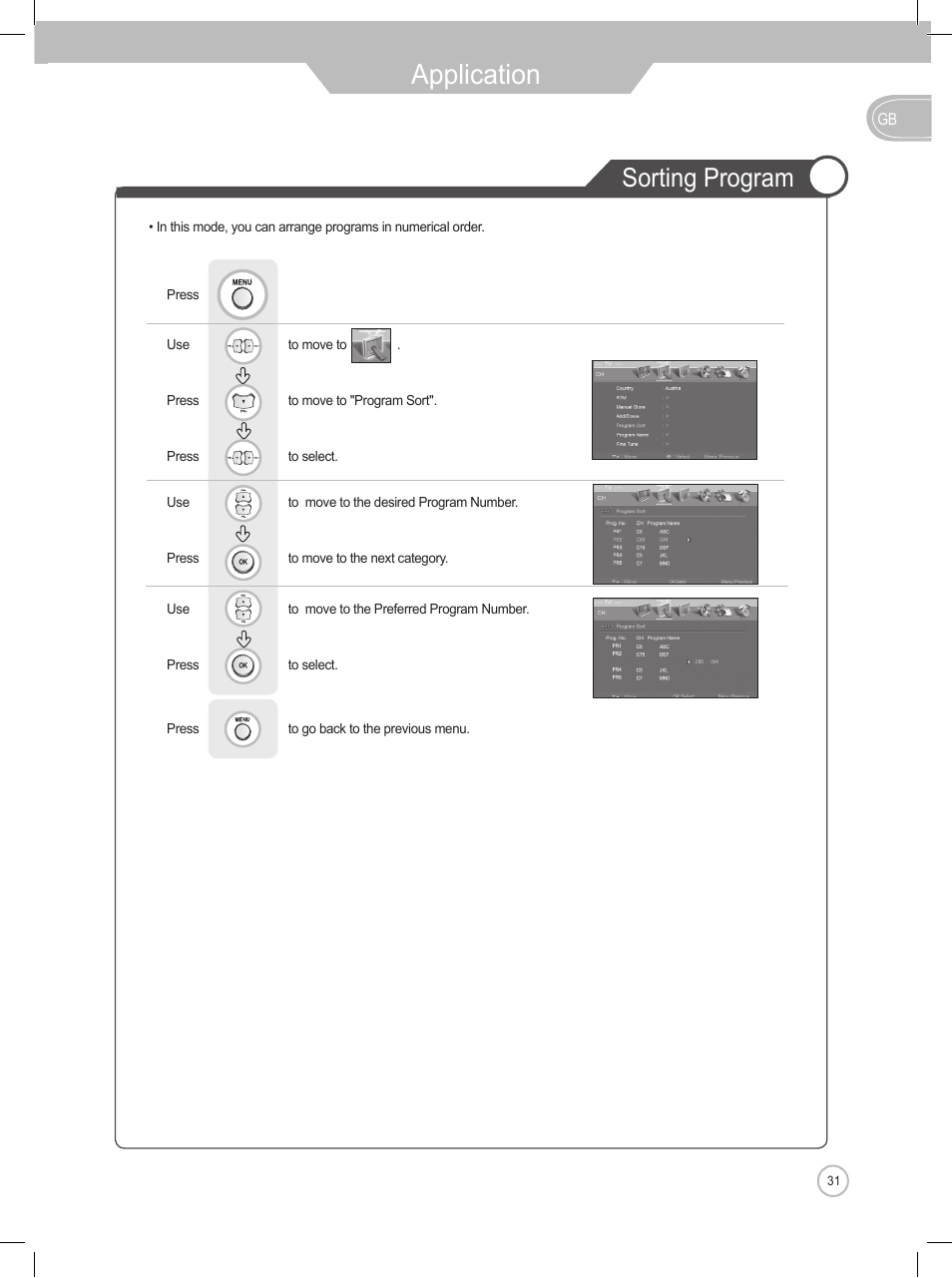 Application, Sorting program | Daewoo DLP-2622 User Manual | Page 31 / 48