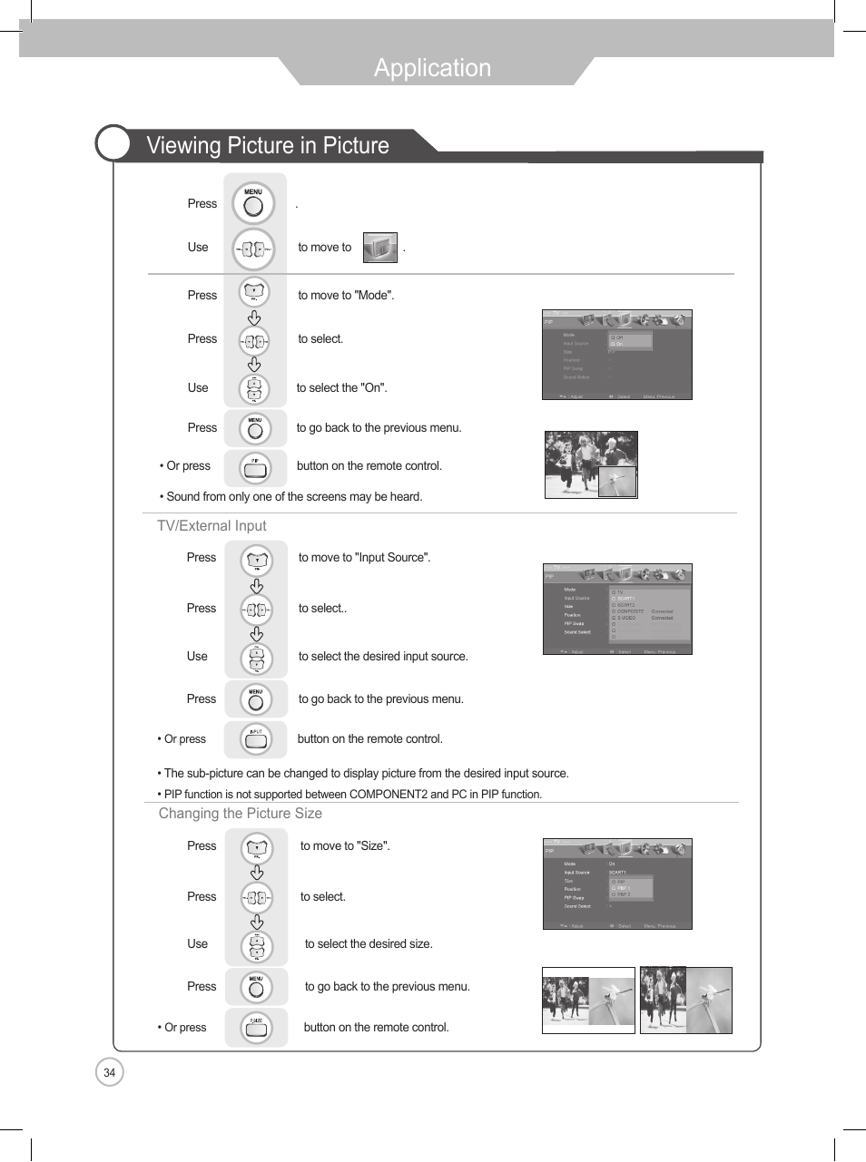 Application, Viewing picture in picture | Daewoo DLP-2622 User Manual | Page 34 / 48