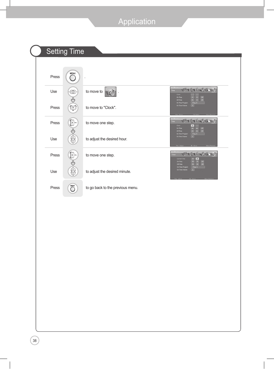 Application, Setting time | Daewoo DLP-2622 User Manual | Page 38 / 48