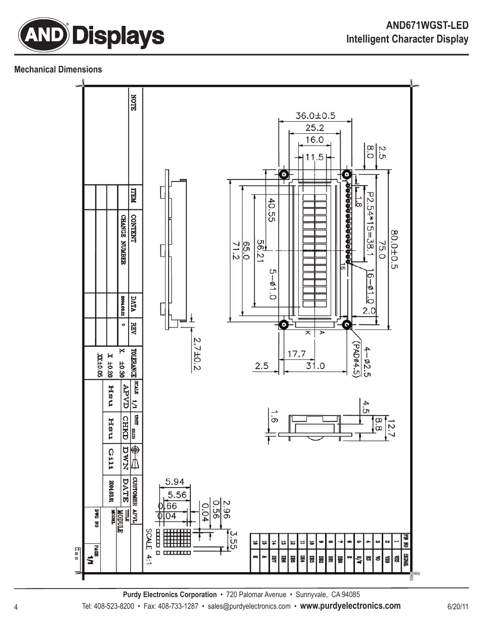 Displays | Purdy AND671WGST-LED User Manual | Page 4 / 6