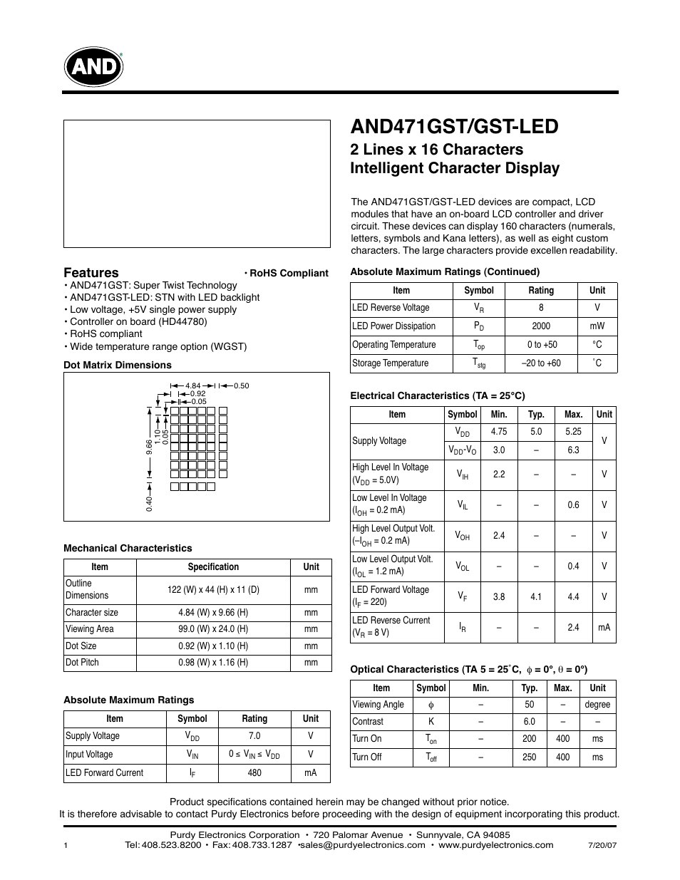 Purdy AND471GST User Manual | 2 pages