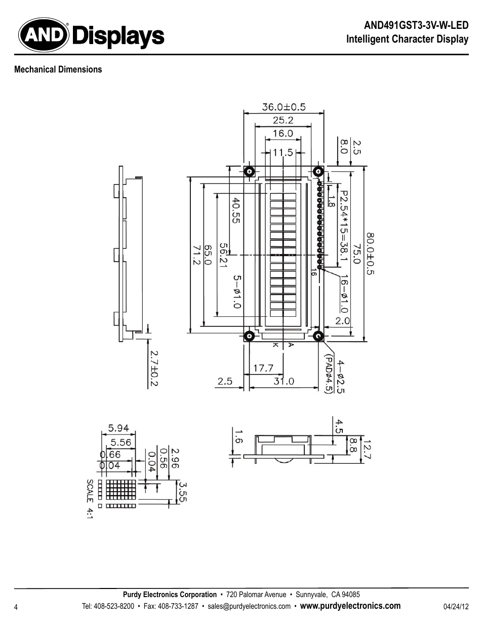 Displays | Purdy AND491GST3-3V-W-LED User Manual | Page 4 / 4