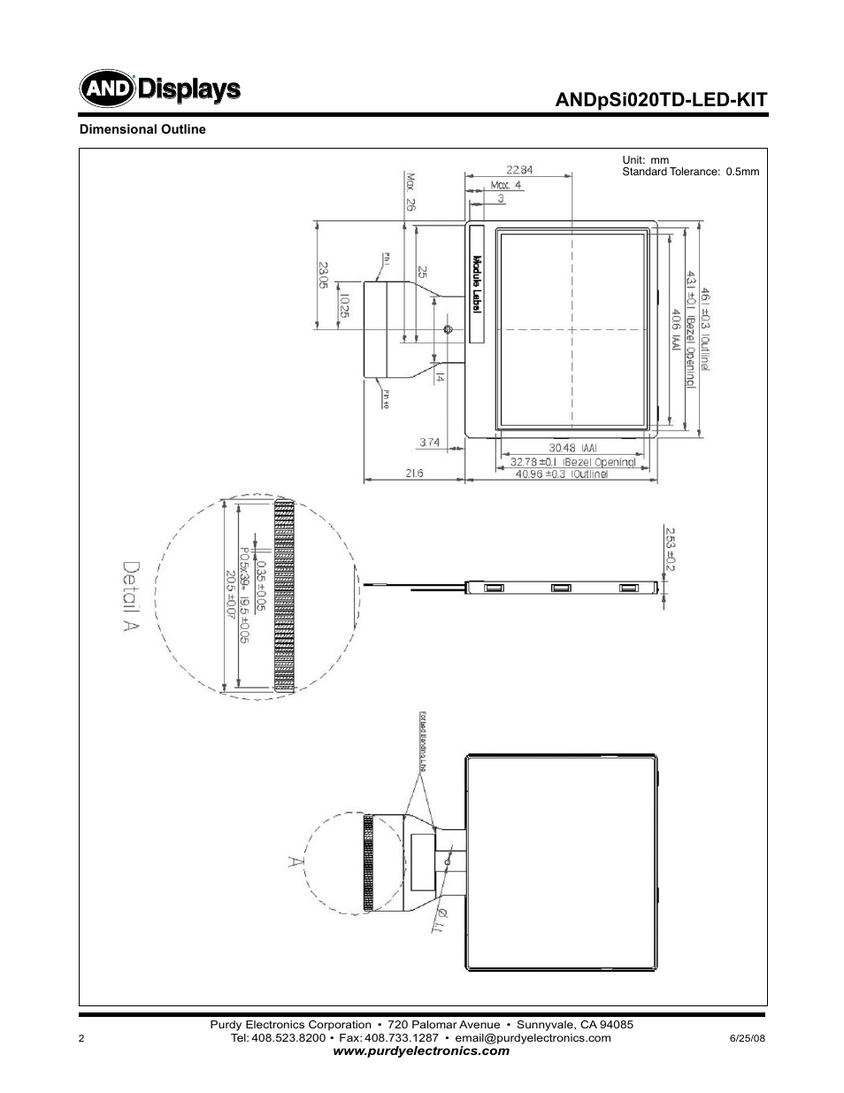 Displays, Andpsi020td-led-kit | Purdy ANDpSi020TD-LED-KIT User Manual | Page 2 / 8
