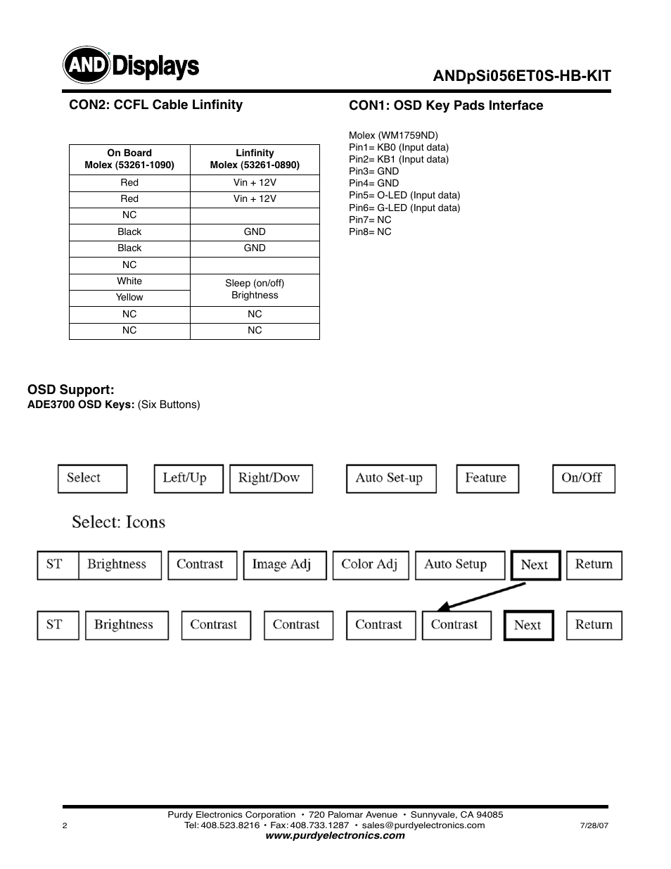 Displays, Andpsi056et0s-hb-kit | Purdy ANDpSi056ET0S-HB-KIT User Manual | Page 2 / 3