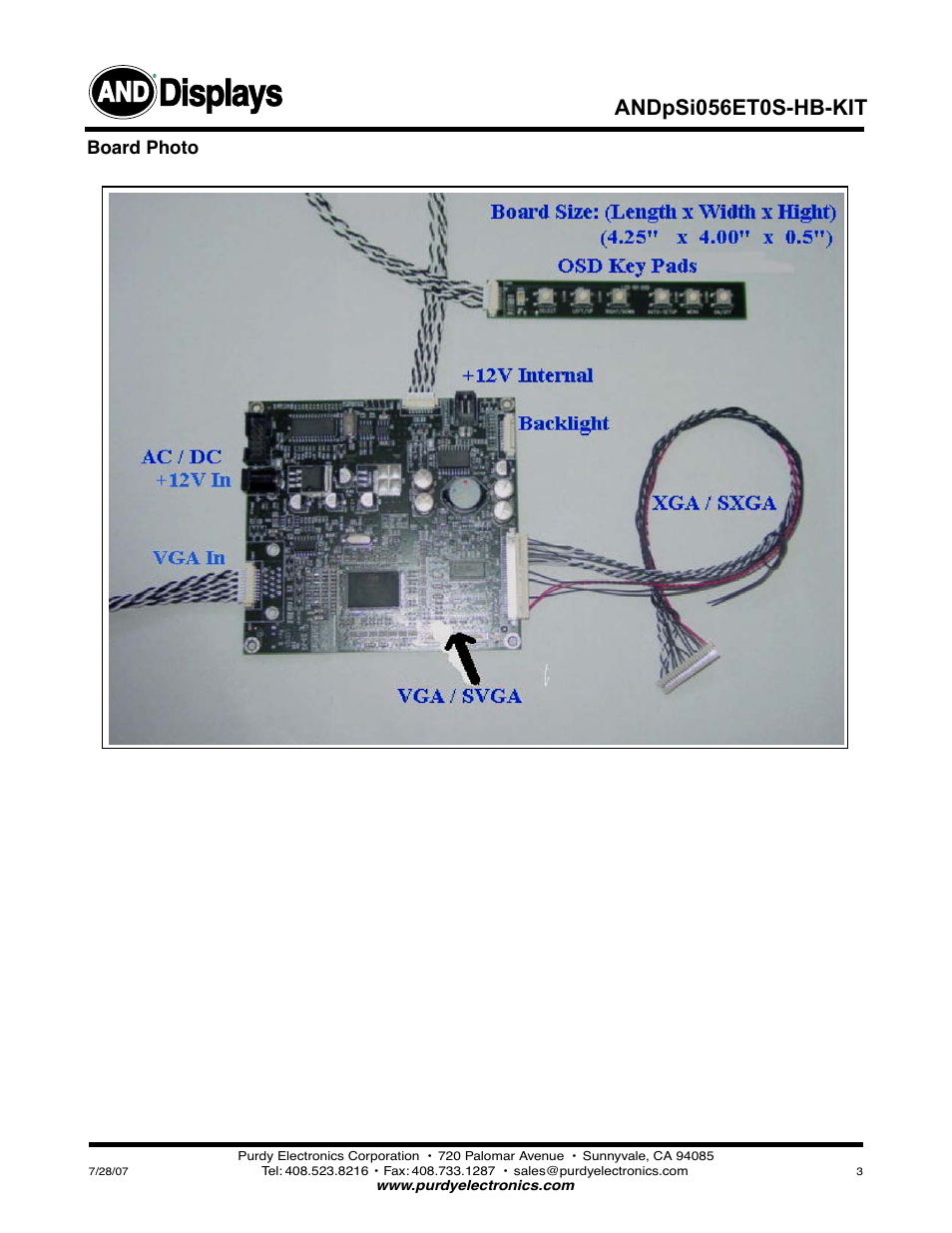 Displays, Andpsi056et0s-hb-kit | Purdy ANDpSi056ET0S-HB-KIT User Manual | Page 3 / 3