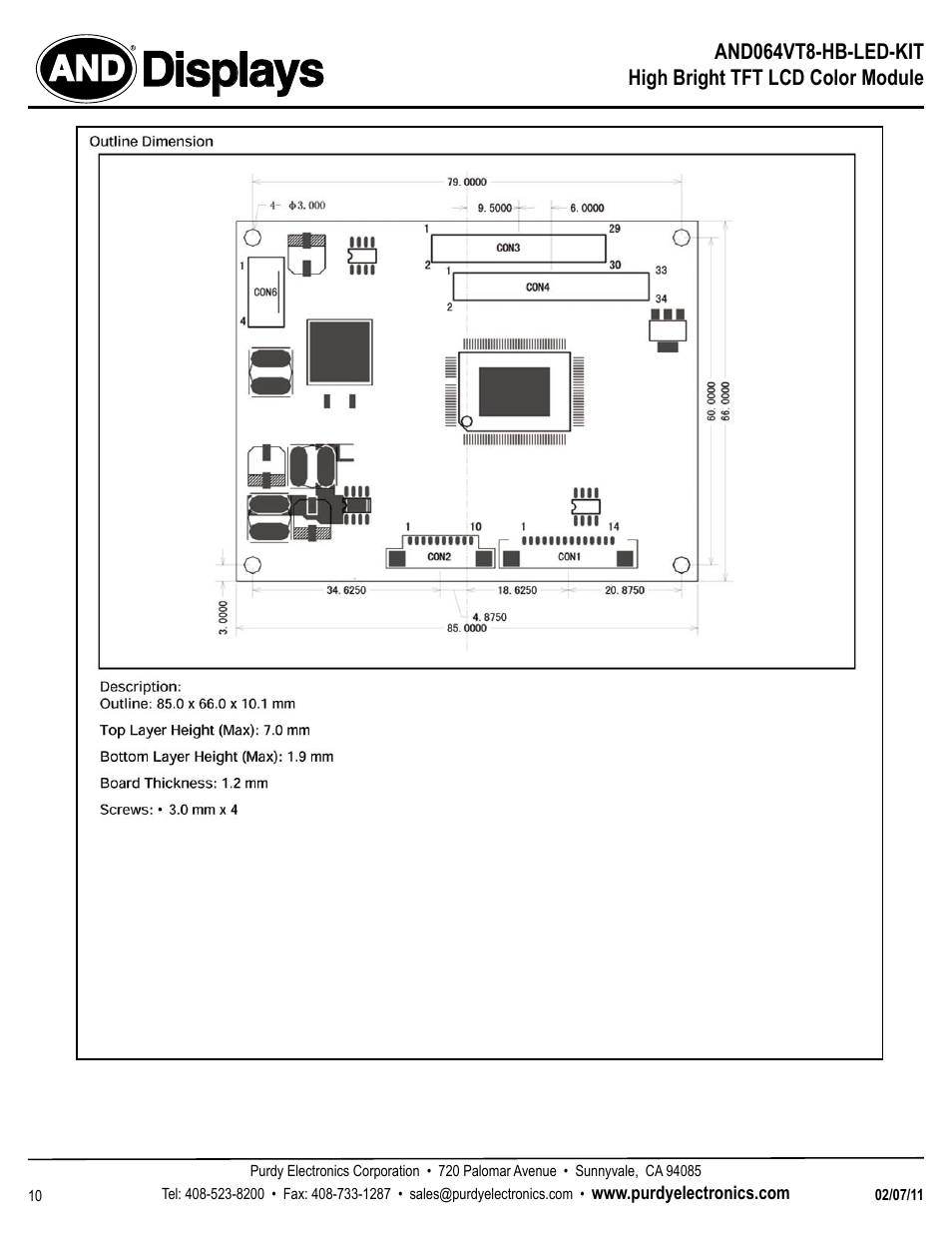Displays | Purdy AND064VT8-HB-LED-KIT User Manual | Page 10 / 11