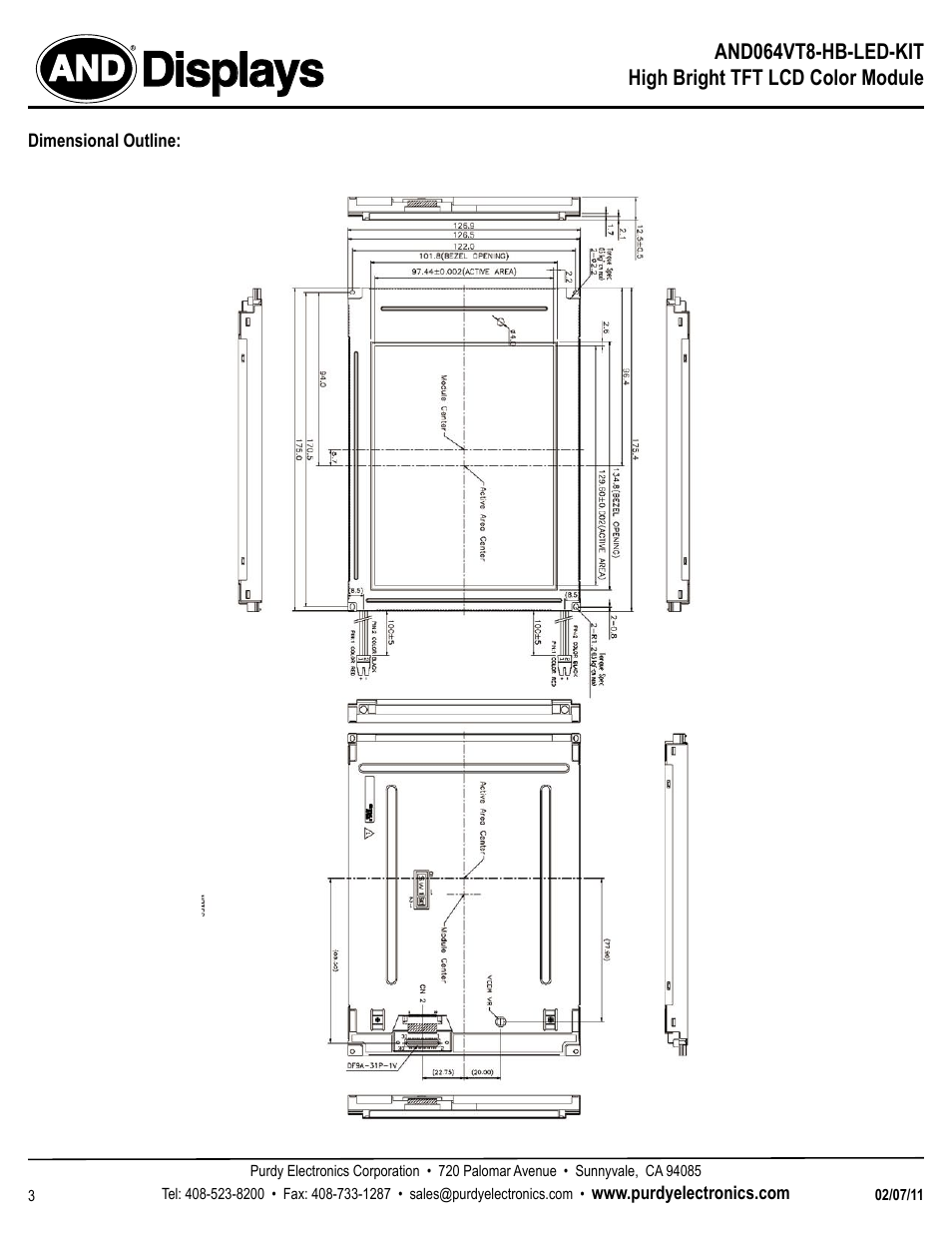 Displays | Purdy AND064VT8-HB-LED-KIT User Manual | Page 3 / 11