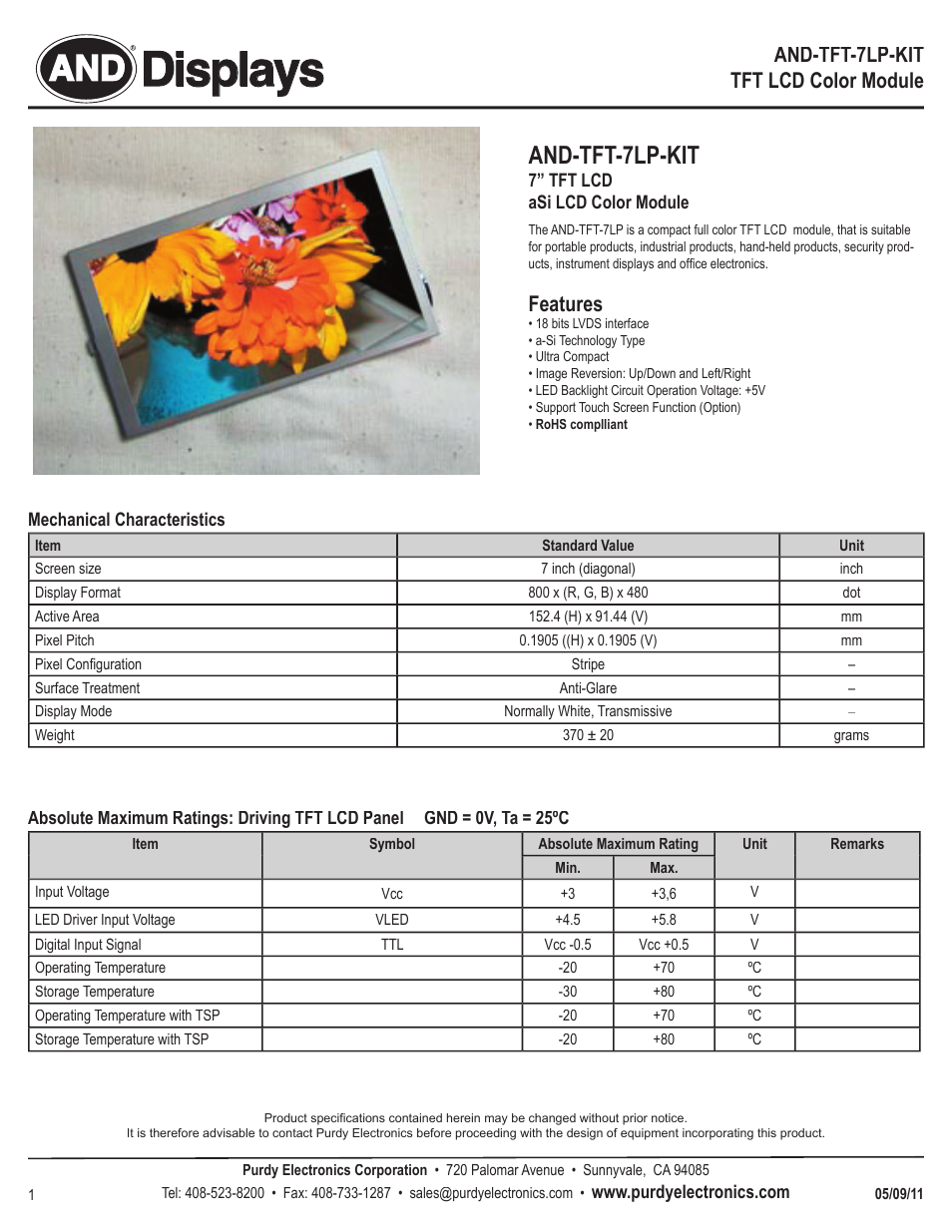 Purdy AND-TFT-7LP-KIT User Manual | 6 pages