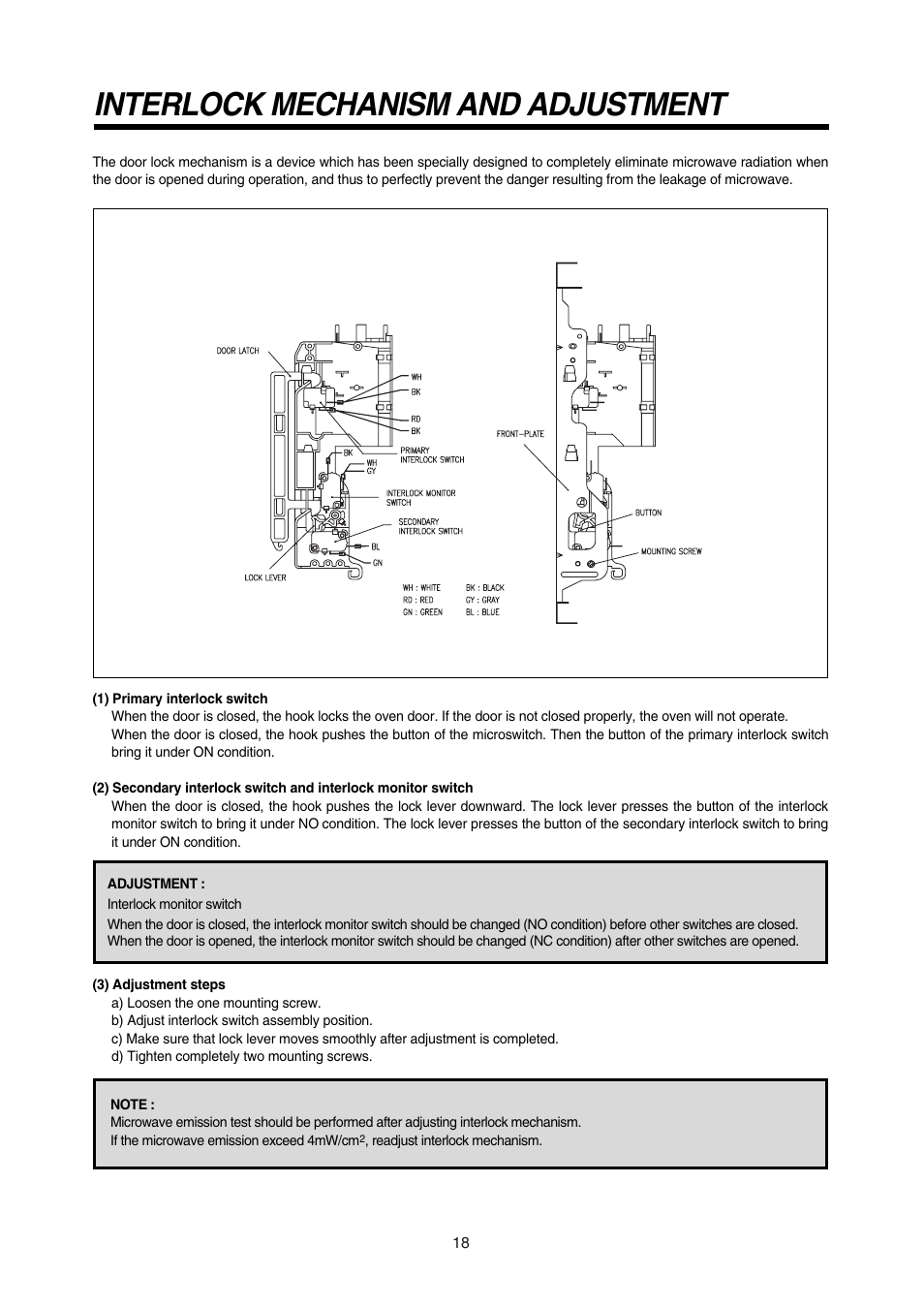 Interlock mechanism and adjustment | Daewoo KOR-180A0A User Manual | Page 18 / 35