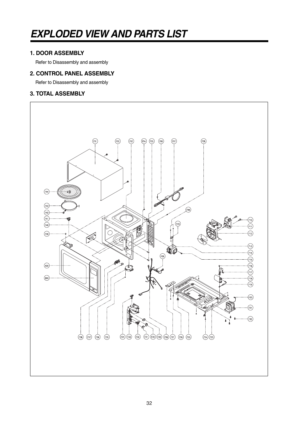 Exploded view and parts list | Daewoo KOR-180A0A User Manual | Page 32 / 35