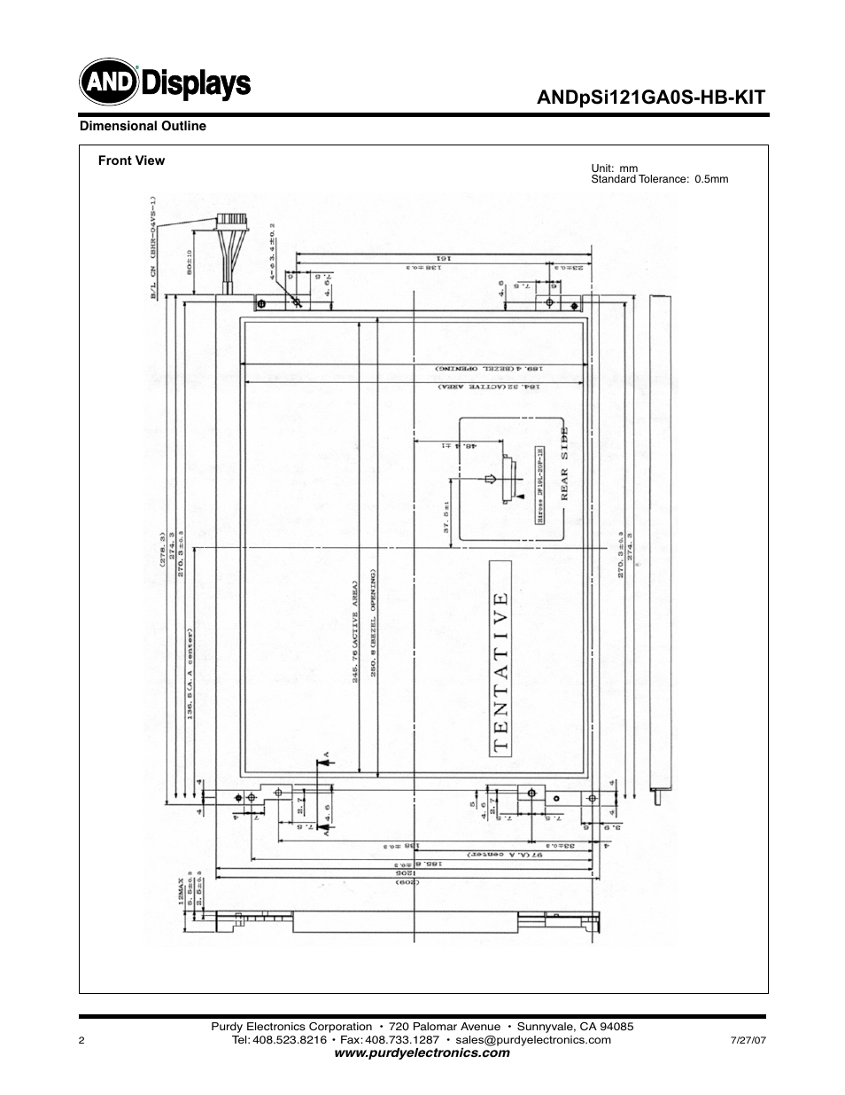 Displays, Andpsi121ga0s-hb-kit | Purdy ANDpSi121GAOS-HB-KIT User Manual | Page 2 / 5