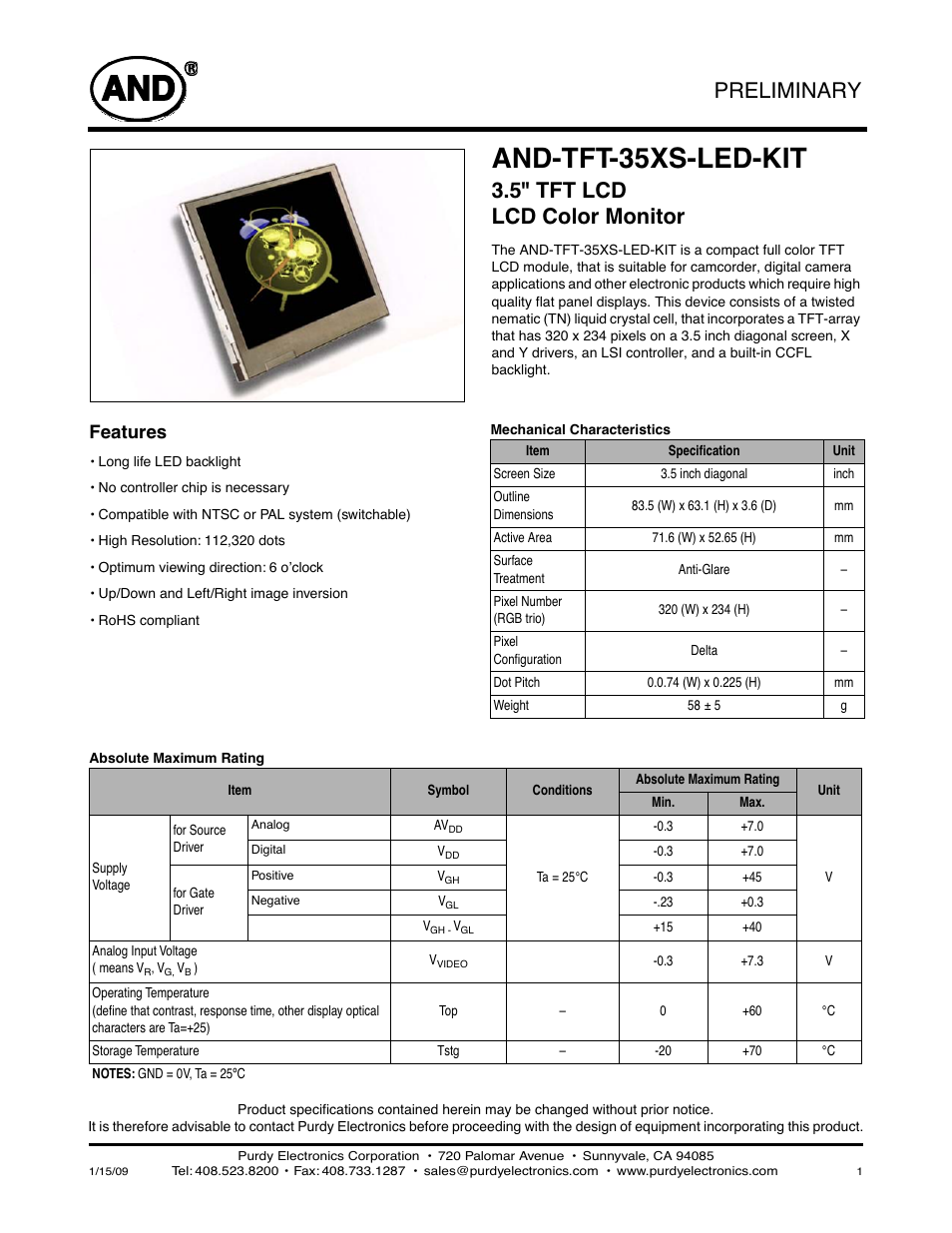 Purdy AND-TFT-35XS-LED-KIT User Manual | 8 pages