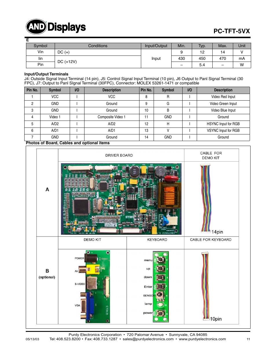 Displays, Pc-tft-5vx | Purdy AND-TFT-5VX-KIT User Manual | Page 11 / 11