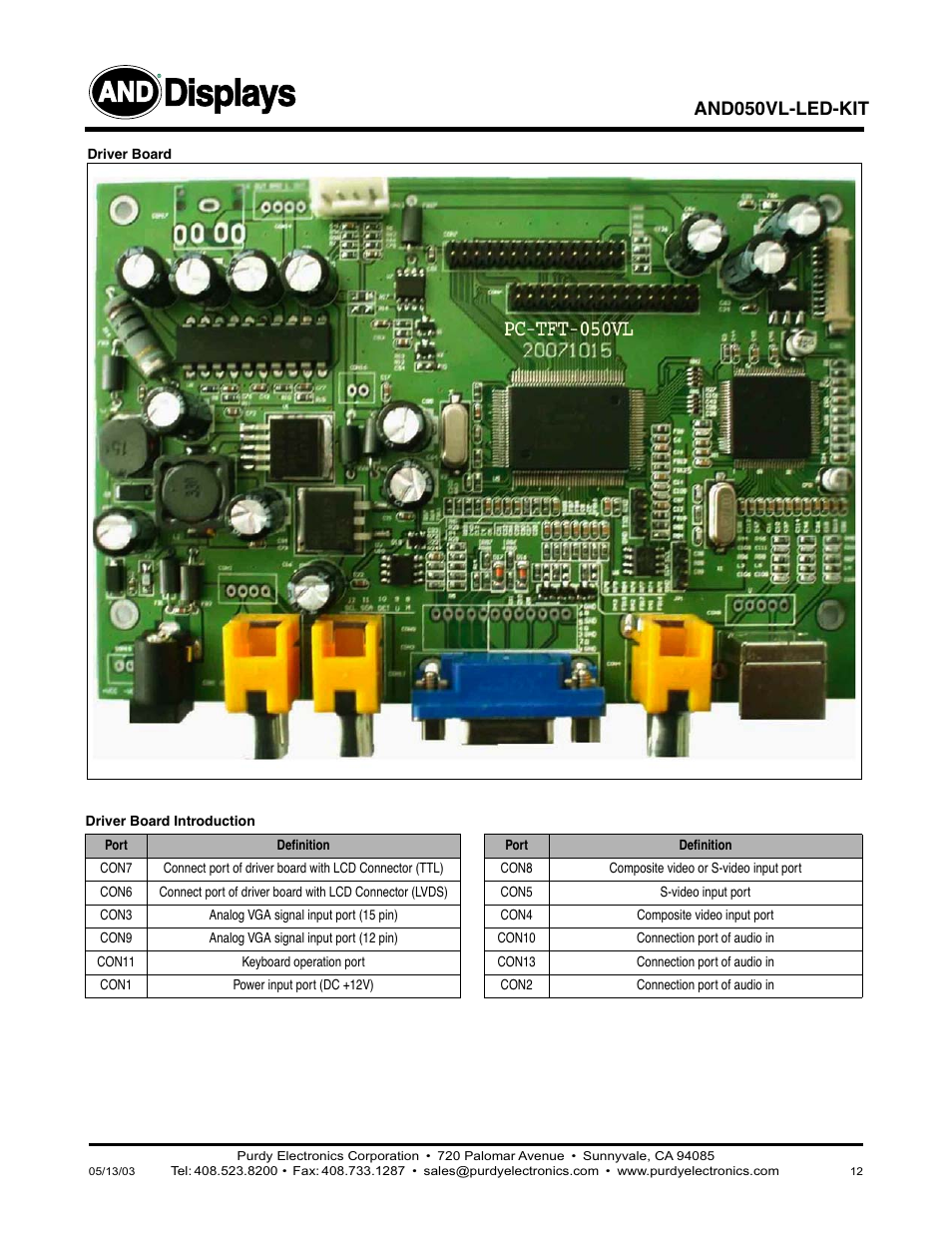 Displays, And050vl-led-kit | Purdy AND050VL-LED-KIT User Manual | Page 12 / 12