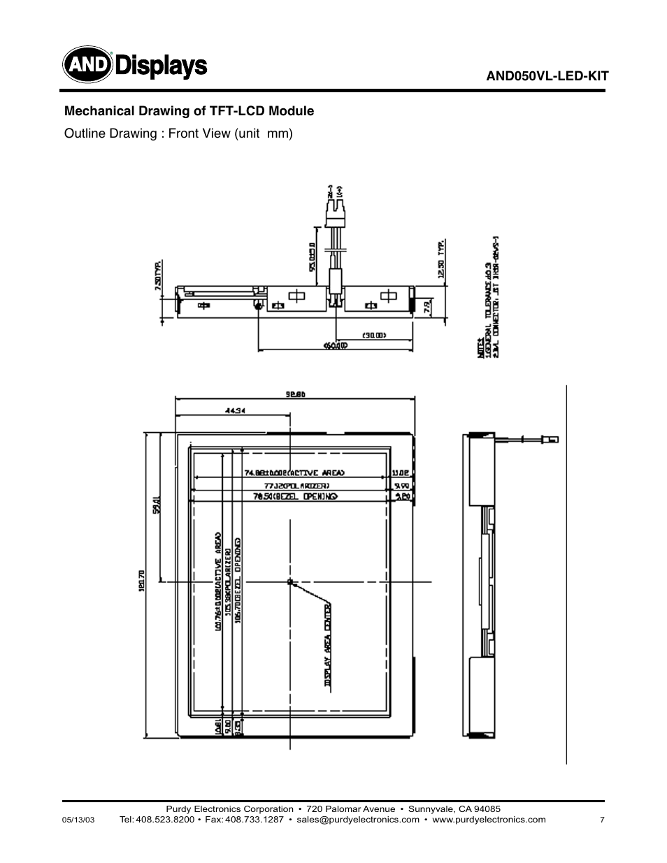 Displays | Purdy AND050VL-LED-KIT User Manual | Page 7 / 12